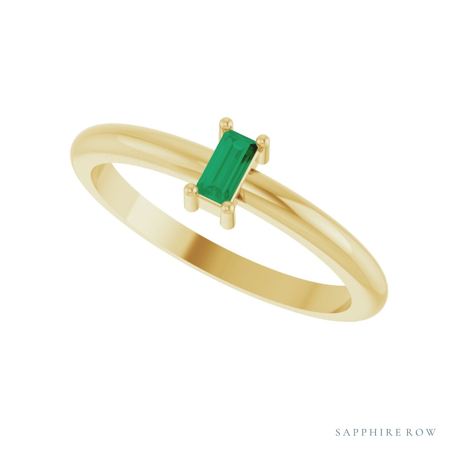 Sapphire Row Natural Gemstone Baguette Solitaire Ring - Emerald, 14K Yellow Gold (view 5)