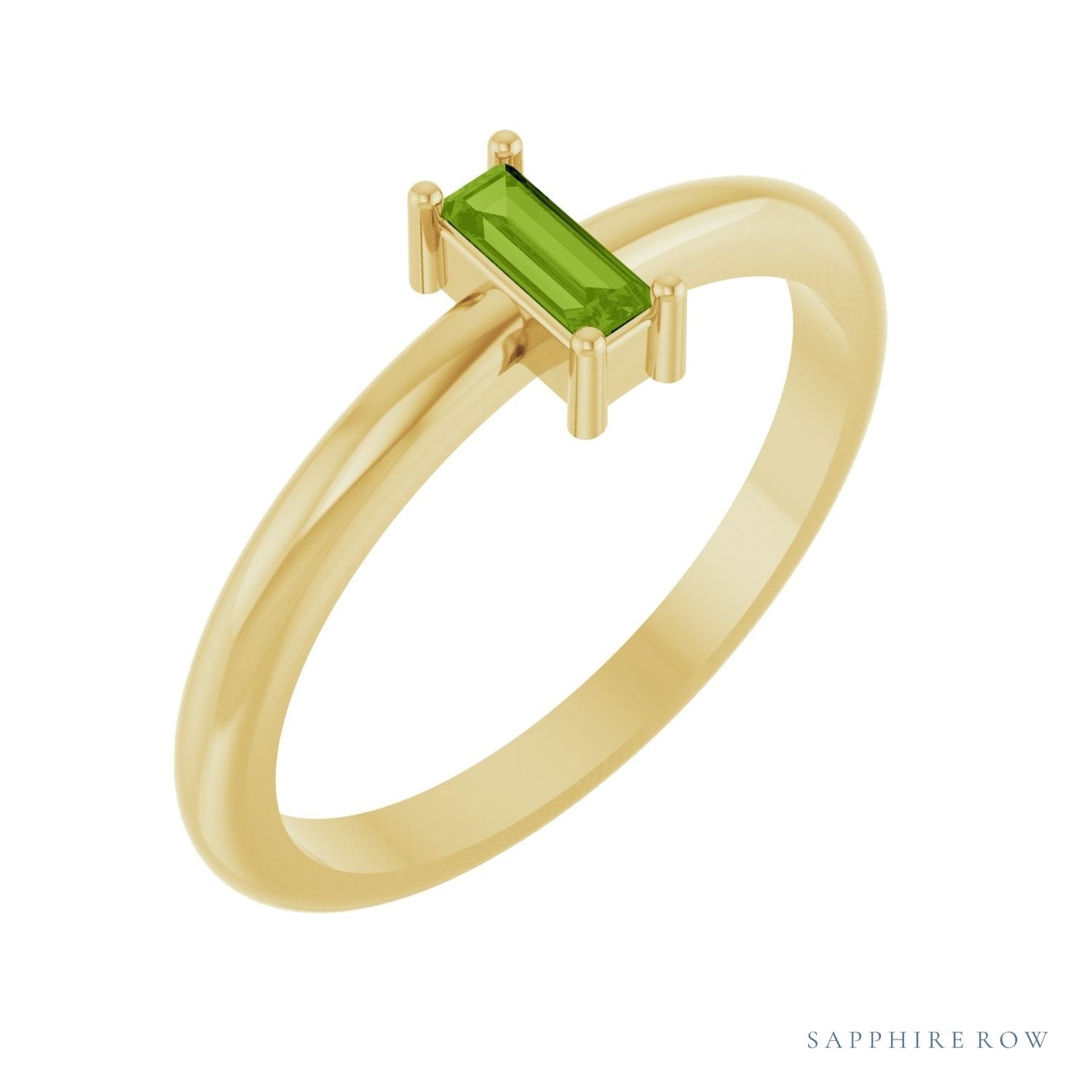 Sapphire Row Natural Gemstone Baguette Solitaire Ring - Peridot, 14K Yellow Gold