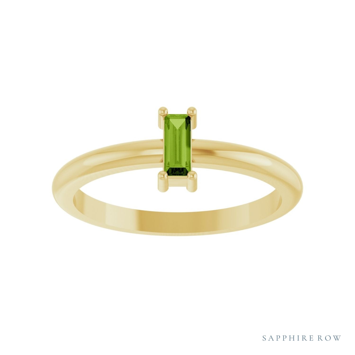 Sapphire Row Natural Gemstone Baguette Solitaire Ring - Peridot, 14K Yellow Gold (view 3)