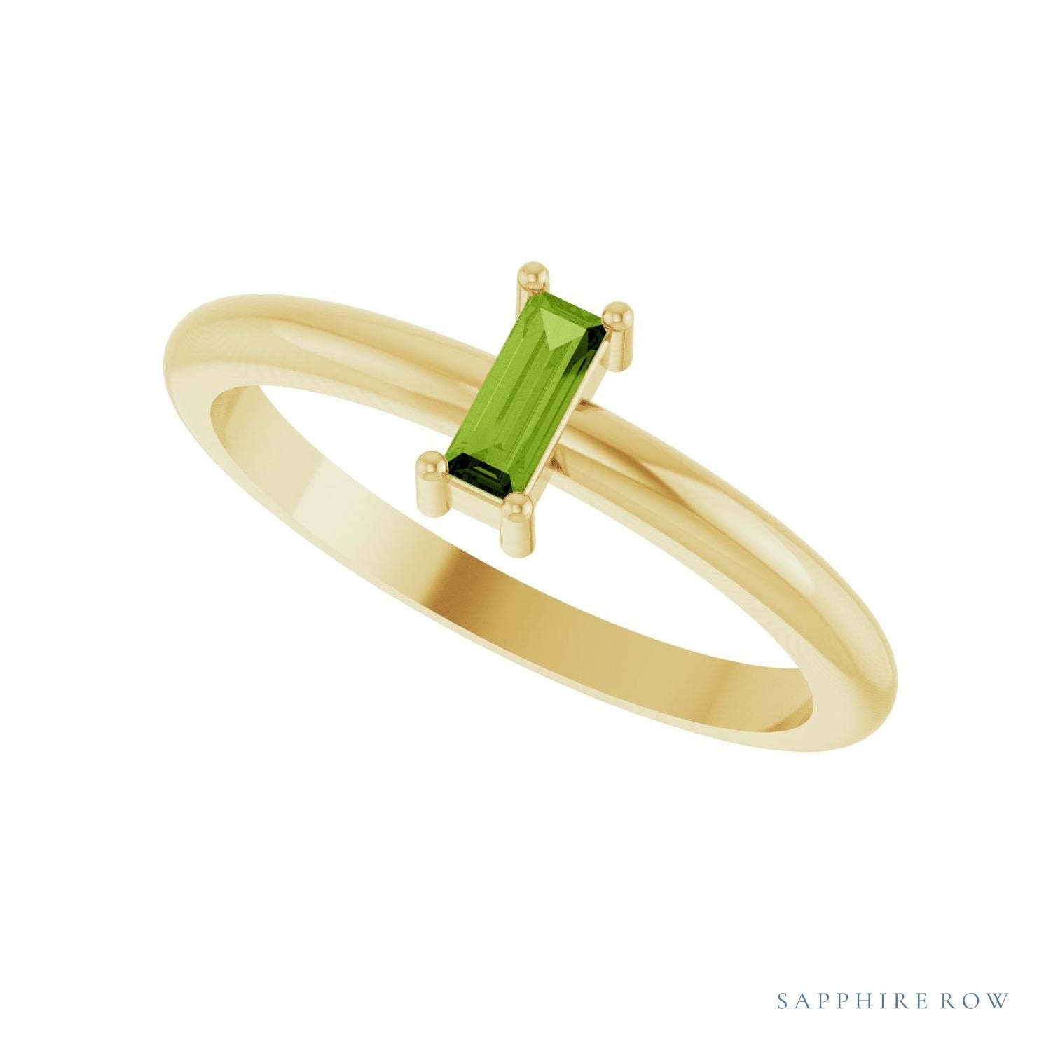 Sapphire Row Natural Gemstone Baguette Solitaire Ring - Peridot, 14K Yellow Gold (view 5)