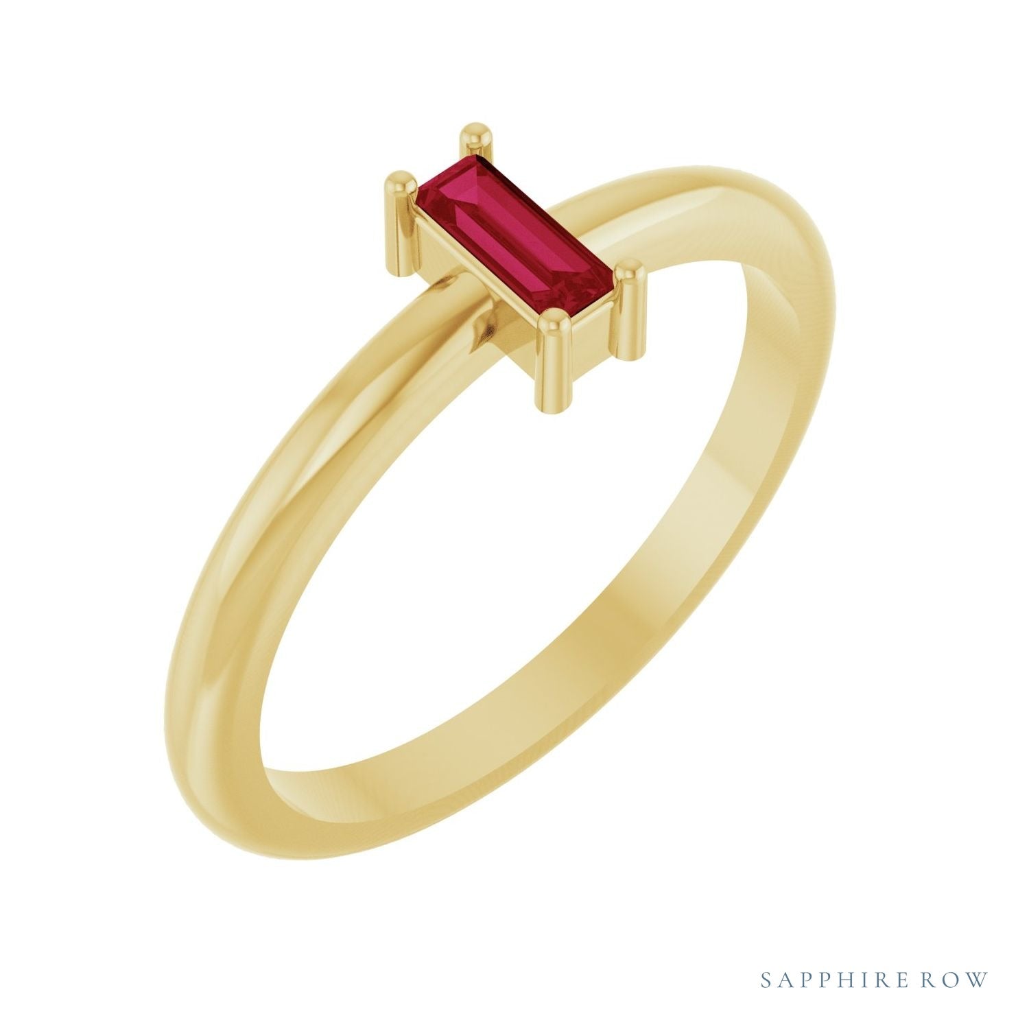 Sapphire Row Natural Gemstone Baguette Solitaire Ring - Ruby, 14K Yellow Gold