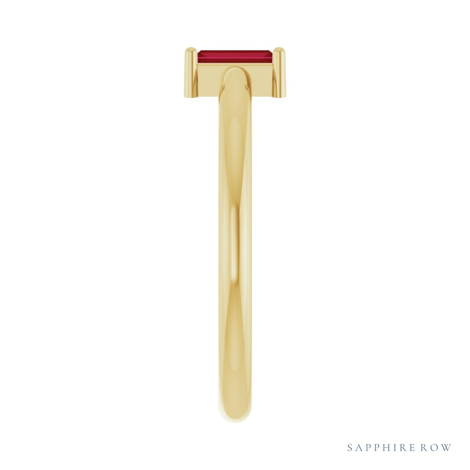 Sapphire Row Natural Gemstone Baguette Solitaire Ring - Ruby, 14K Yellow Gold (view 4)