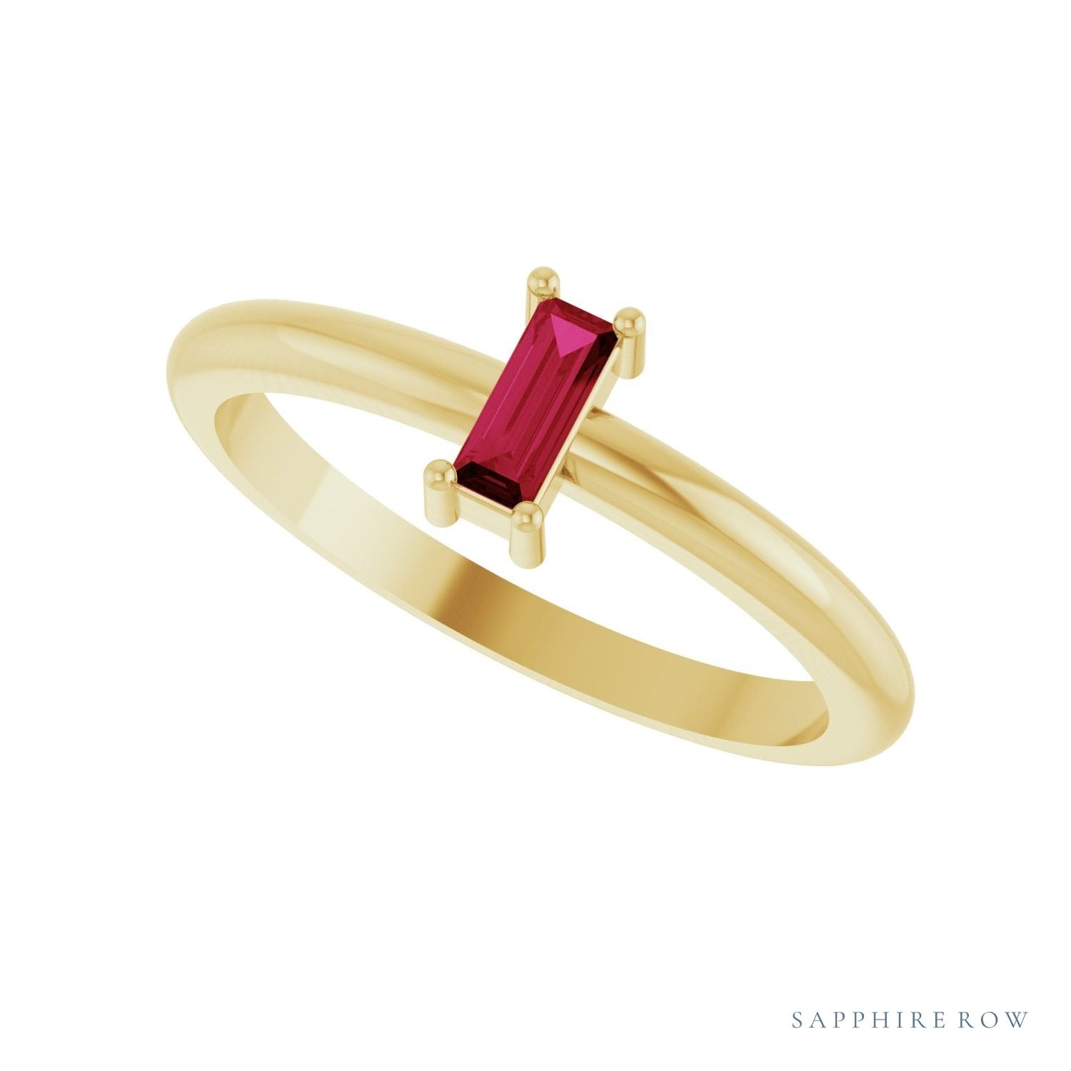 Sapphire Row Natural Gemstone Baguette Solitaire Ring - Ruby, 14K Yellow Gold (view 5)