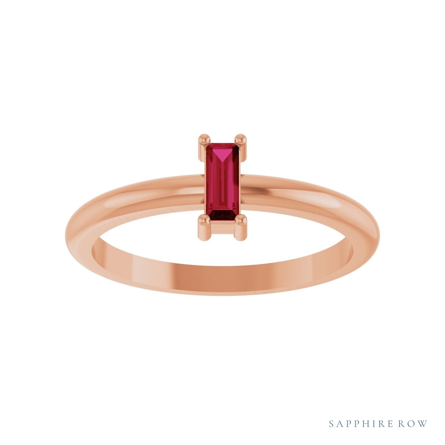Sapphire Row Natural Gemstone Baguette Solitaire Ring - Ruby, 14K Rose Gold (view 3)