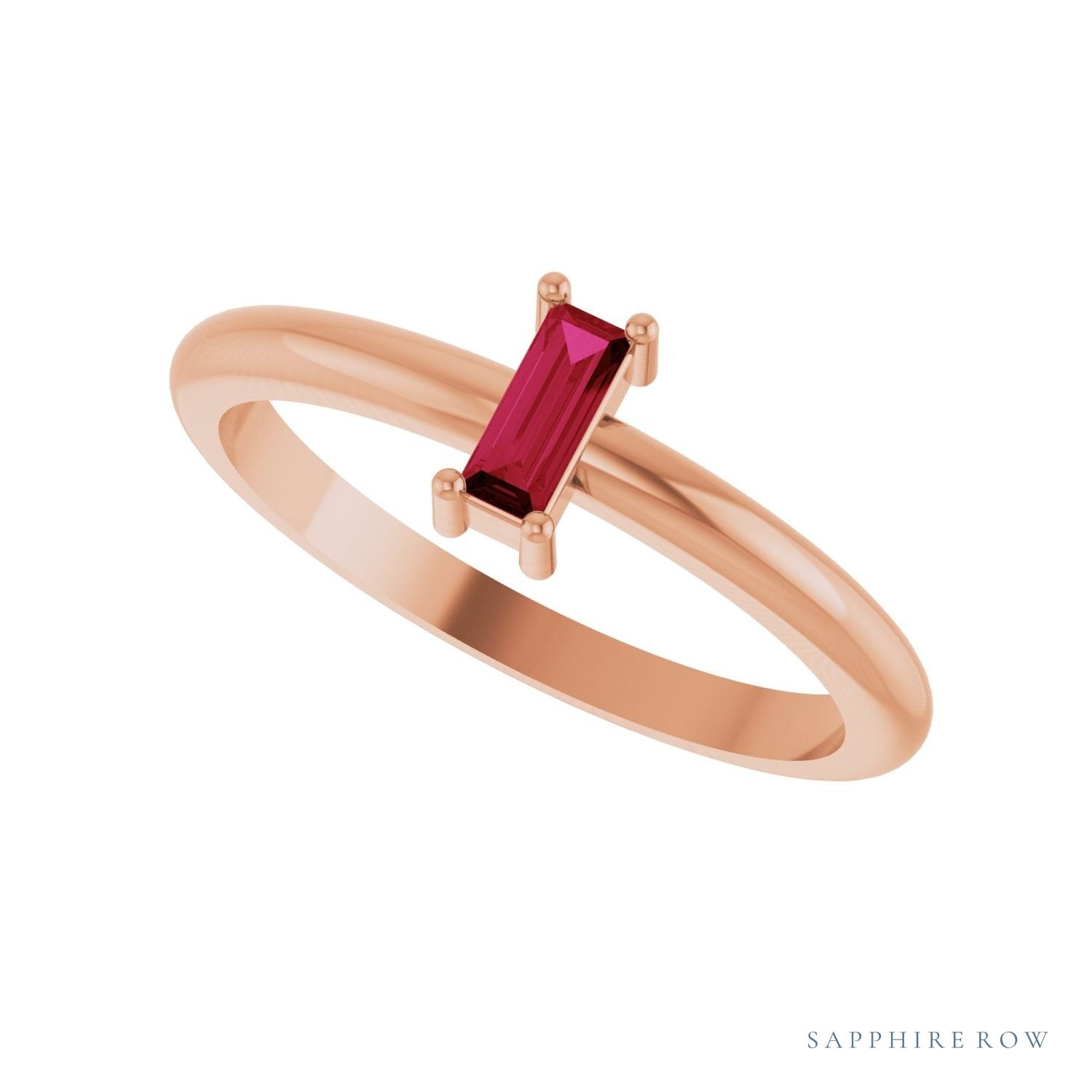 Sapphire Row Natural Gemstone Baguette Solitaire Ring - Ruby, 14K Rose Gold (view 5)