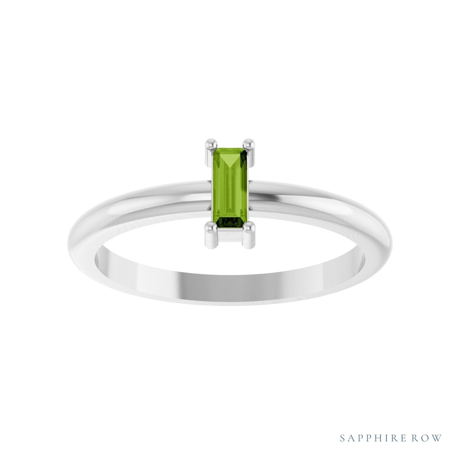 Sapphire Row Natural Gemstone Baguette Solitaire Ring - Peridot, 14K White Gold (view 3)