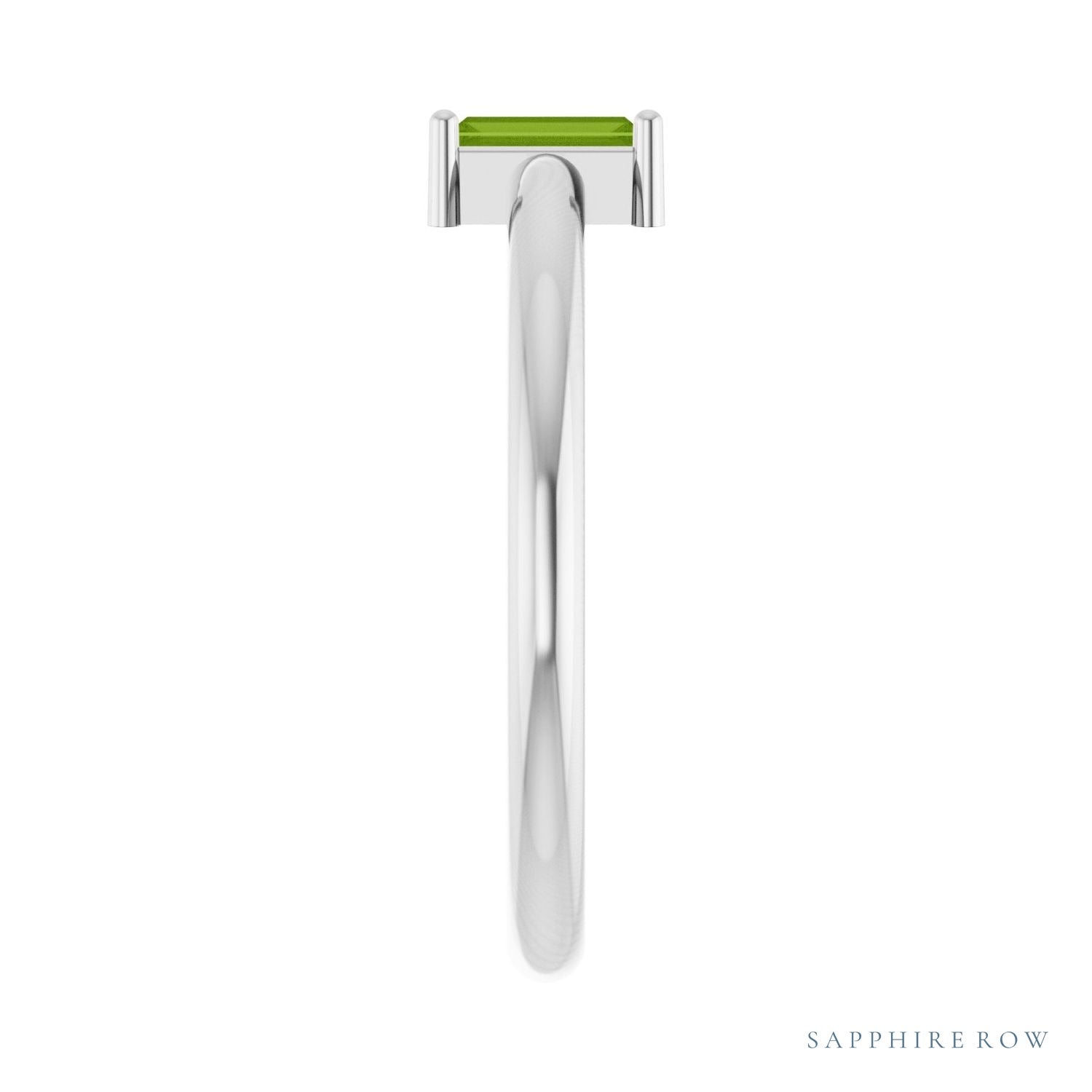 Sapphire Row Natural Gemstone Baguette Solitaire Ring - Peridot, 14K White Gold (view 4)