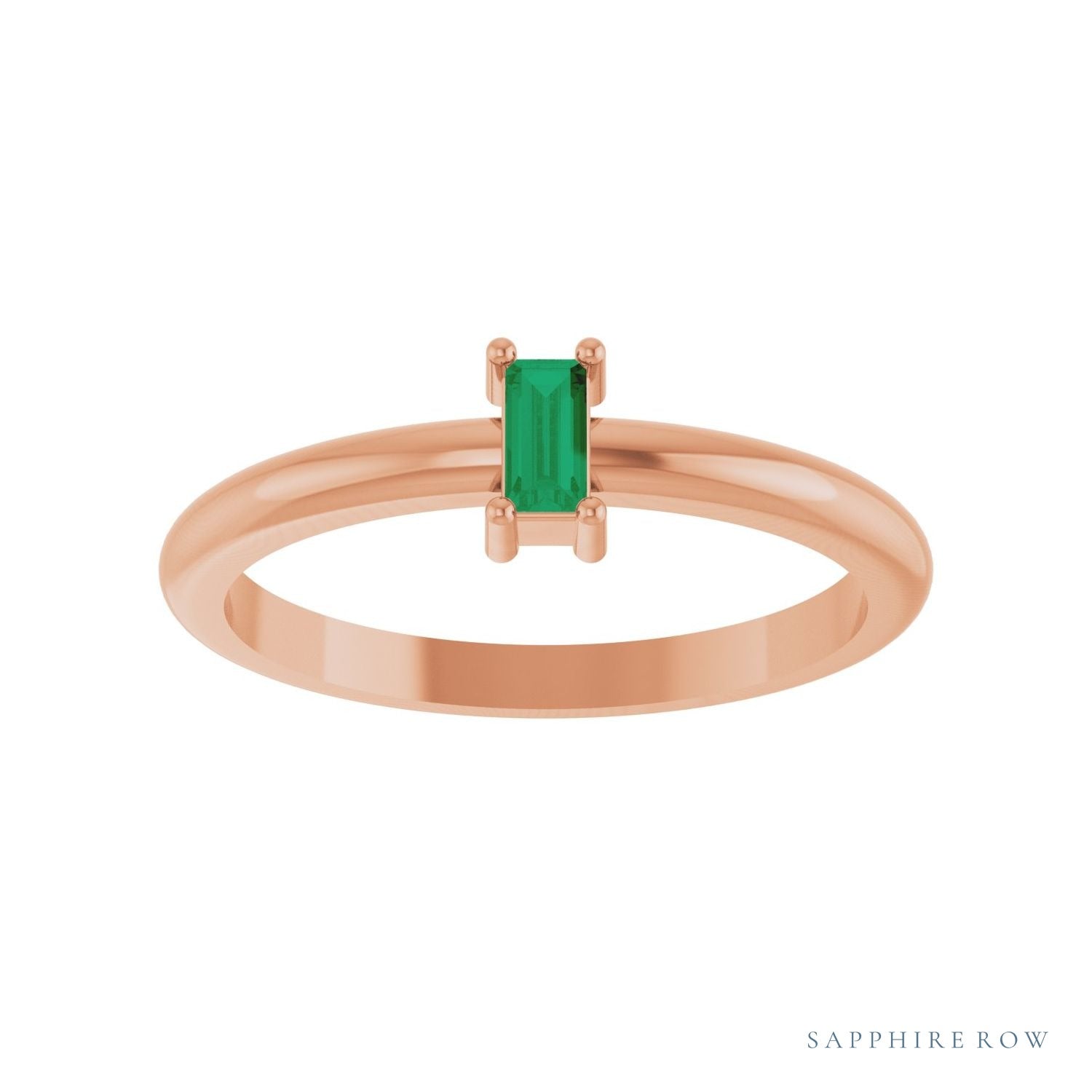 Sapphire Row Natural Gemstone Baguette Solitaire Ring - Emerald, 14K Rose Gold (view 3)