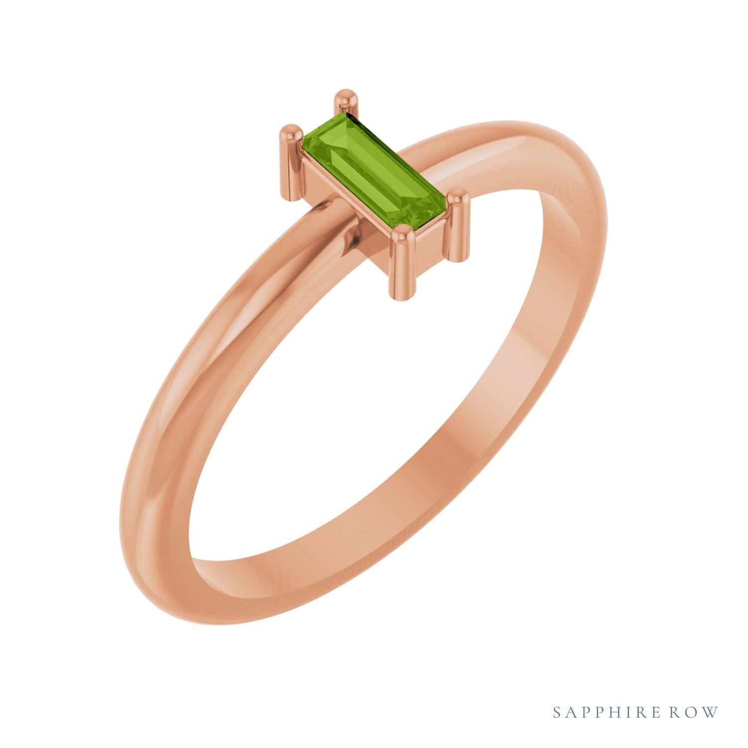 Sapphire Row Natural Gemstone Baguette Solitaire Ring - Peridot, 14K Rose Gold