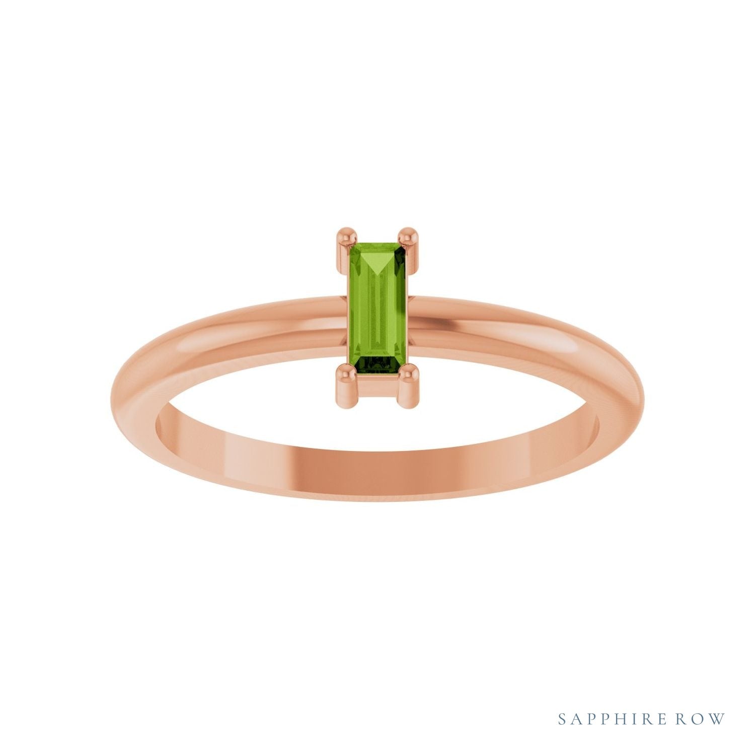 Sapphire Row Natural Gemstone Baguette Solitaire Ring - Peridot, 14K Rose Gold (view 3)