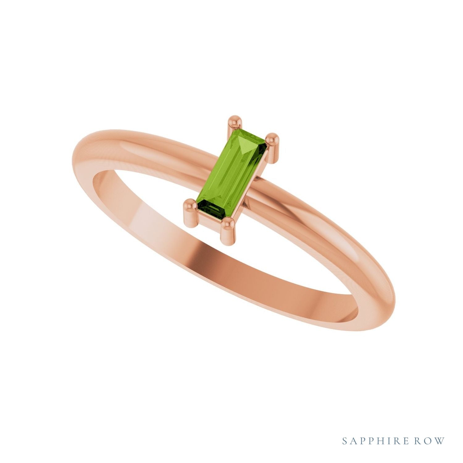 Sapphire Row Natural Gemstone Baguette Solitaire Ring - Peridot, 14K Rose Gold (view 5)