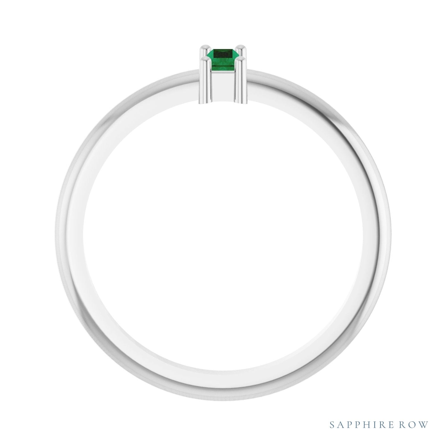 Sapphire Row Lab-Grown Gemstone Baguette Solitaire Ring - Emerald, Platinum (view 2)