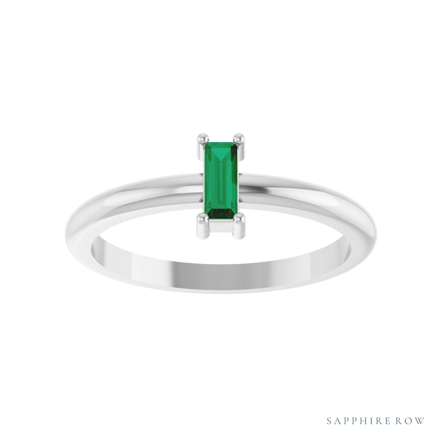 Sapphire Row Lab-Grown Gemstone Baguette Solitaire Ring - Emerald, Platinum (view 3)