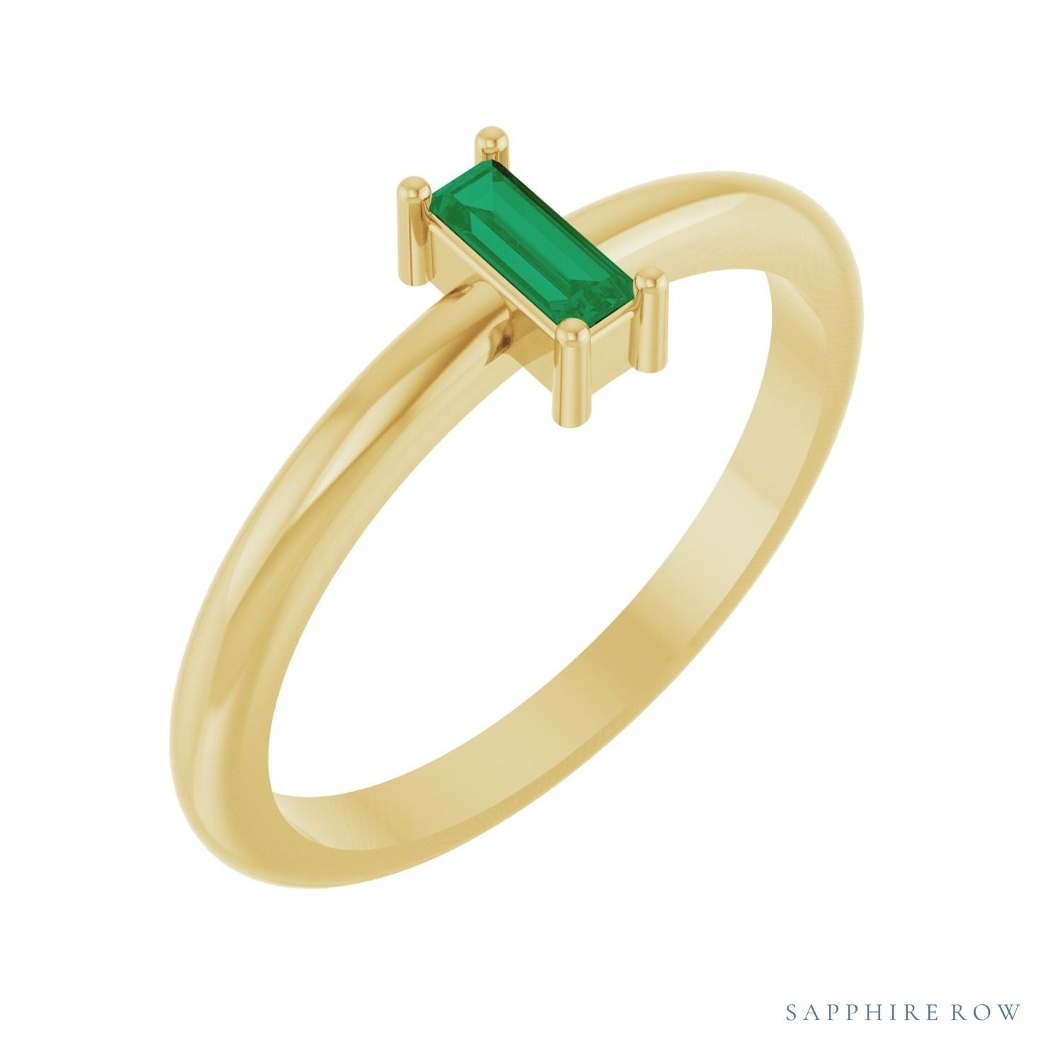 Sapphire Row Lab-Grown Gemstone Baguette Solitaire Ring - Emerald, 14K Yellow Gold