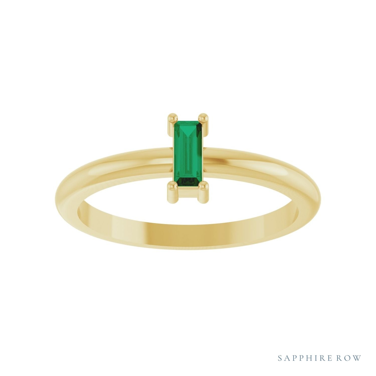 Sapphire Row Lab-Grown Gemstone Baguette Solitaire Ring - Emerald, 14K Yellow Gold (view 3)