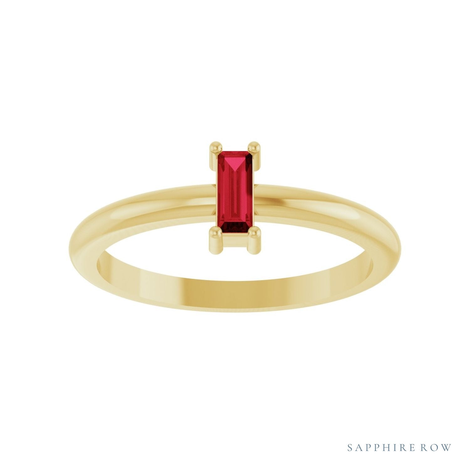 Sapphire Row Lab-Grown Gemstone Baguette Solitaire Ring - Ruby, 14K Yellow Gold (view 3)