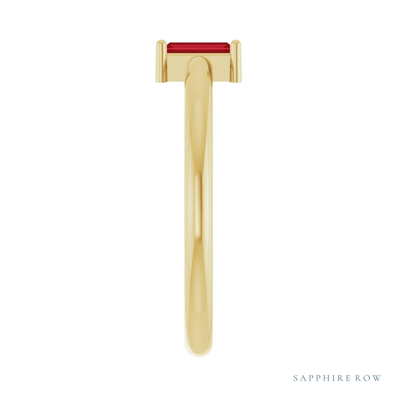 Sapphire Row Lab-Grown Gemstone Baguette Solitaire Ring - Ruby, 14K Yellow Gold (view 4)