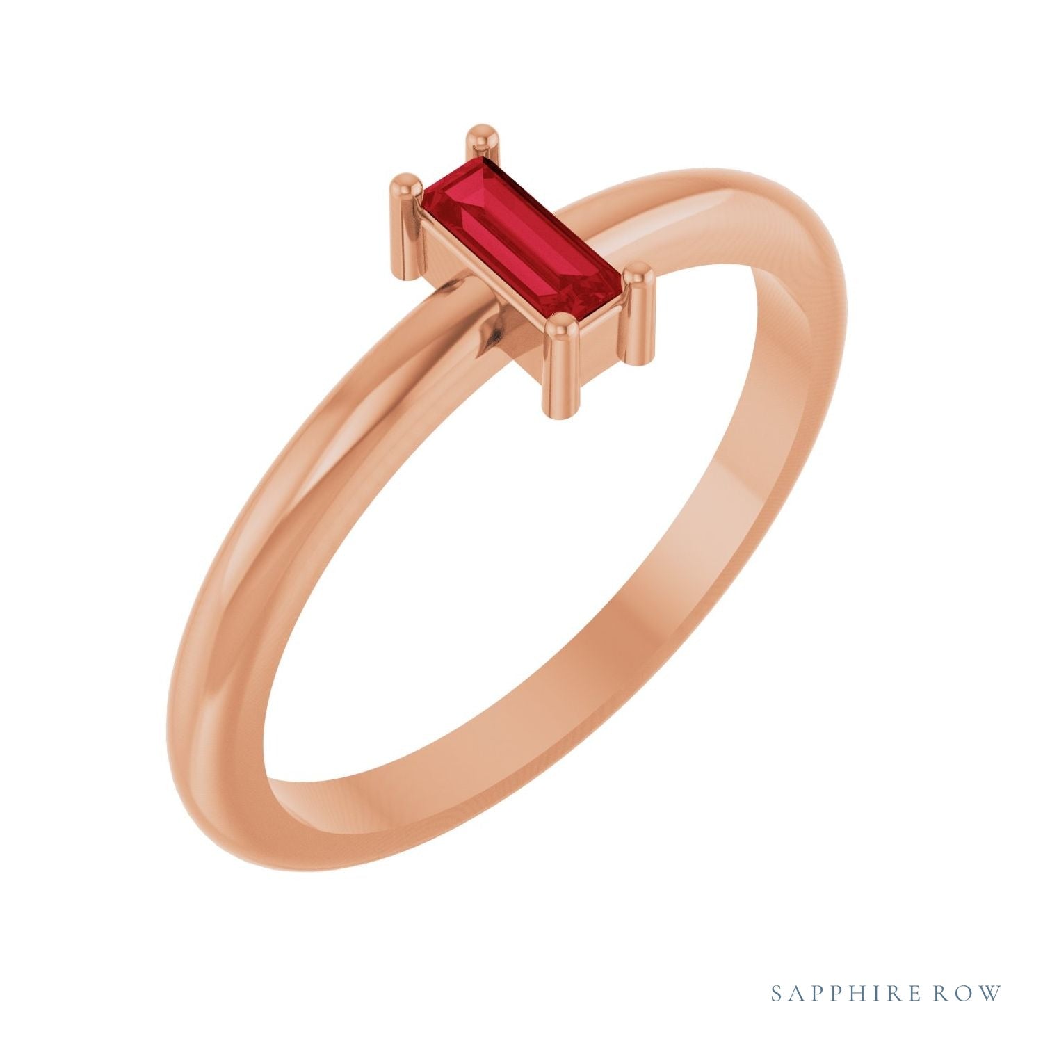 Sapphire Row Lab-Grown Gemstone Baguette Solitaire Ring - Ruby, 14K Rose Gold