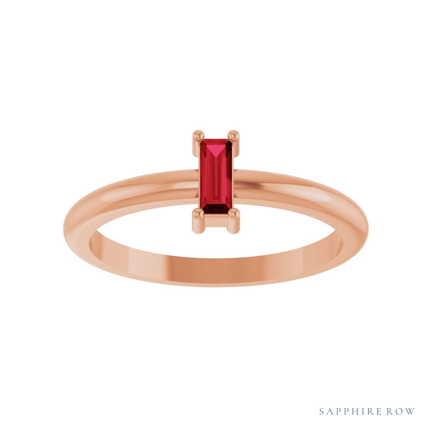 Sapphire Row Lab-Grown Gemstone Baguette Solitaire Ring - Ruby, 14K Rose Gold (view 3)