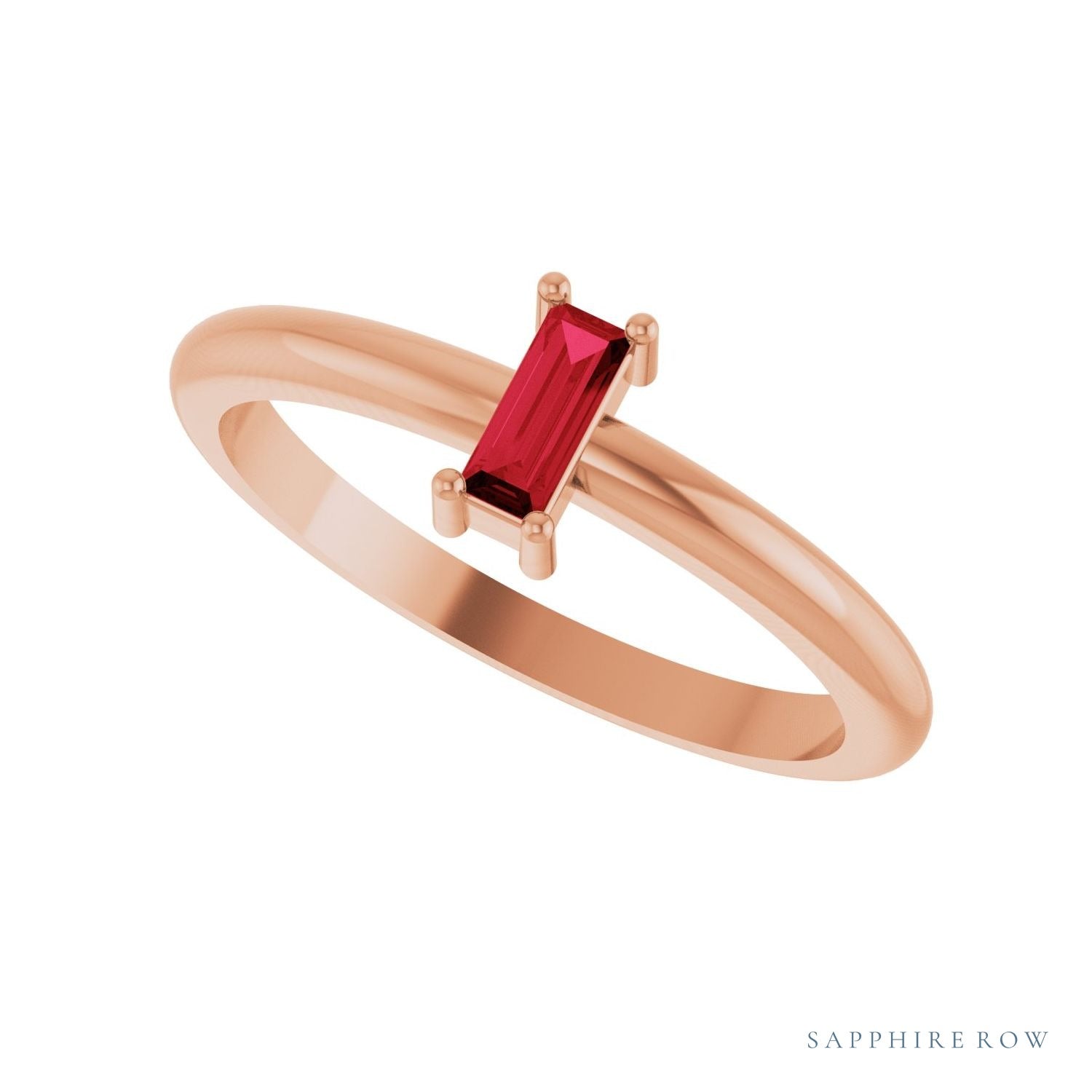 Sapphire Row Lab-Grown Gemstone Baguette Solitaire Ring - Ruby, 14K Rose Gold (view 5)