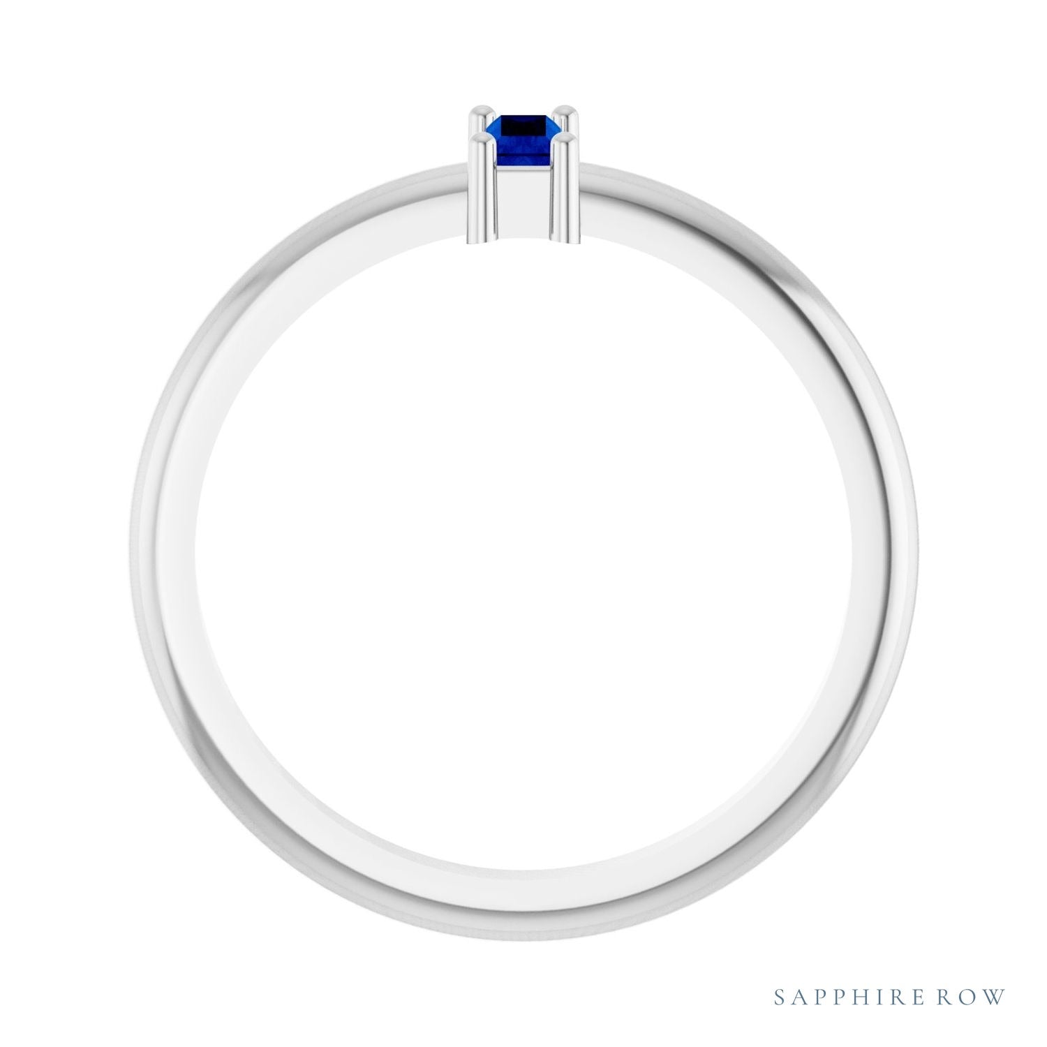 Sapphire Row Lab-Grown Gemstone Baguette Solitaire Ring - Blue Sapphire, 14K White Gold (view 2)