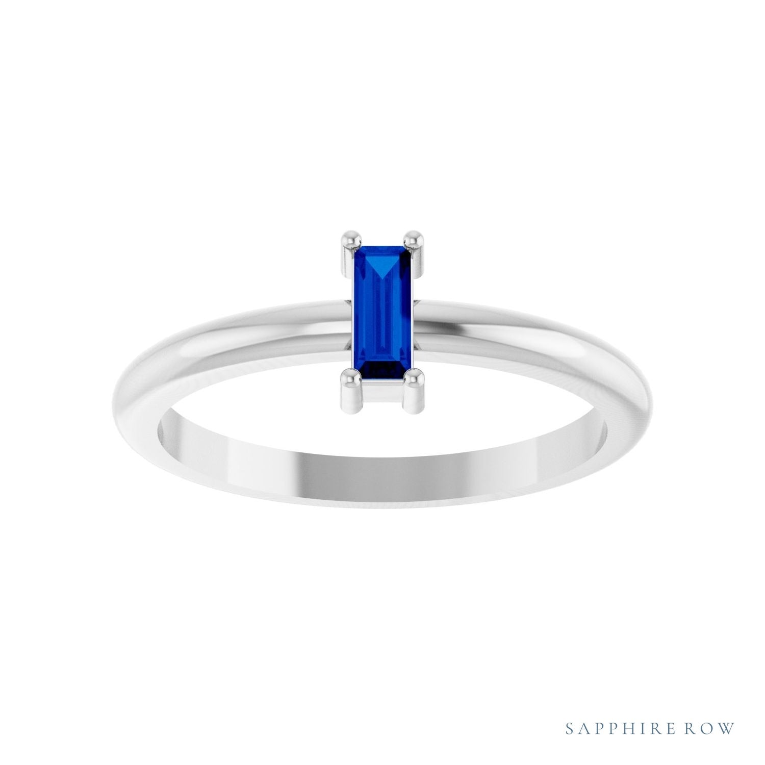 Sapphire Row Lab-Grown Gemstone Baguette Solitaire Ring - Blue Sapphire, 14K White Gold (view 3)