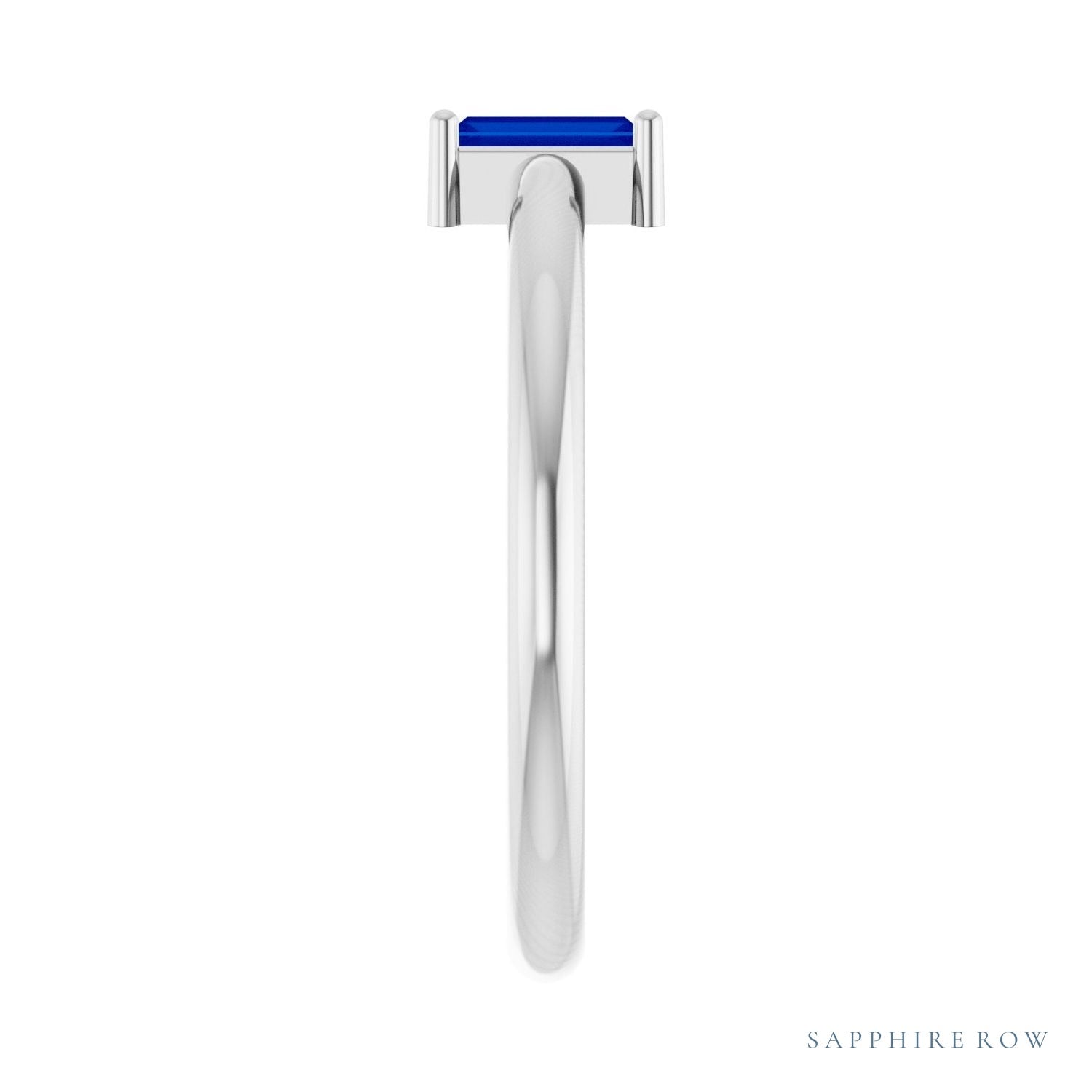 Sapphire Row Lab-Grown Gemstone Baguette Solitaire Ring - Blue Sapphire, 14K White Gold (view 4)