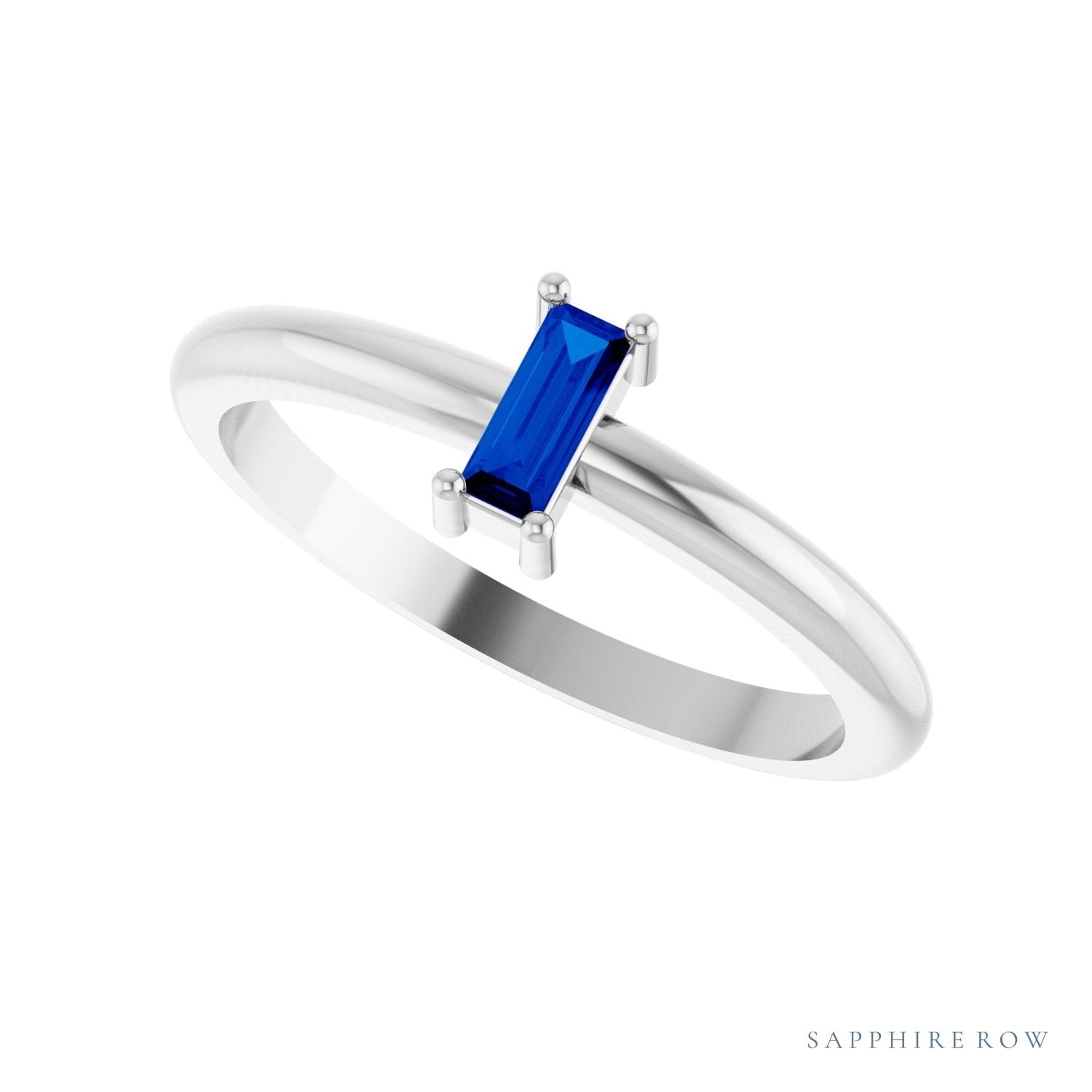 Sapphire Row Lab-Grown Gemstone Baguette Solitaire Ring - Blue Sapphire, 14K White Gold (view 5)