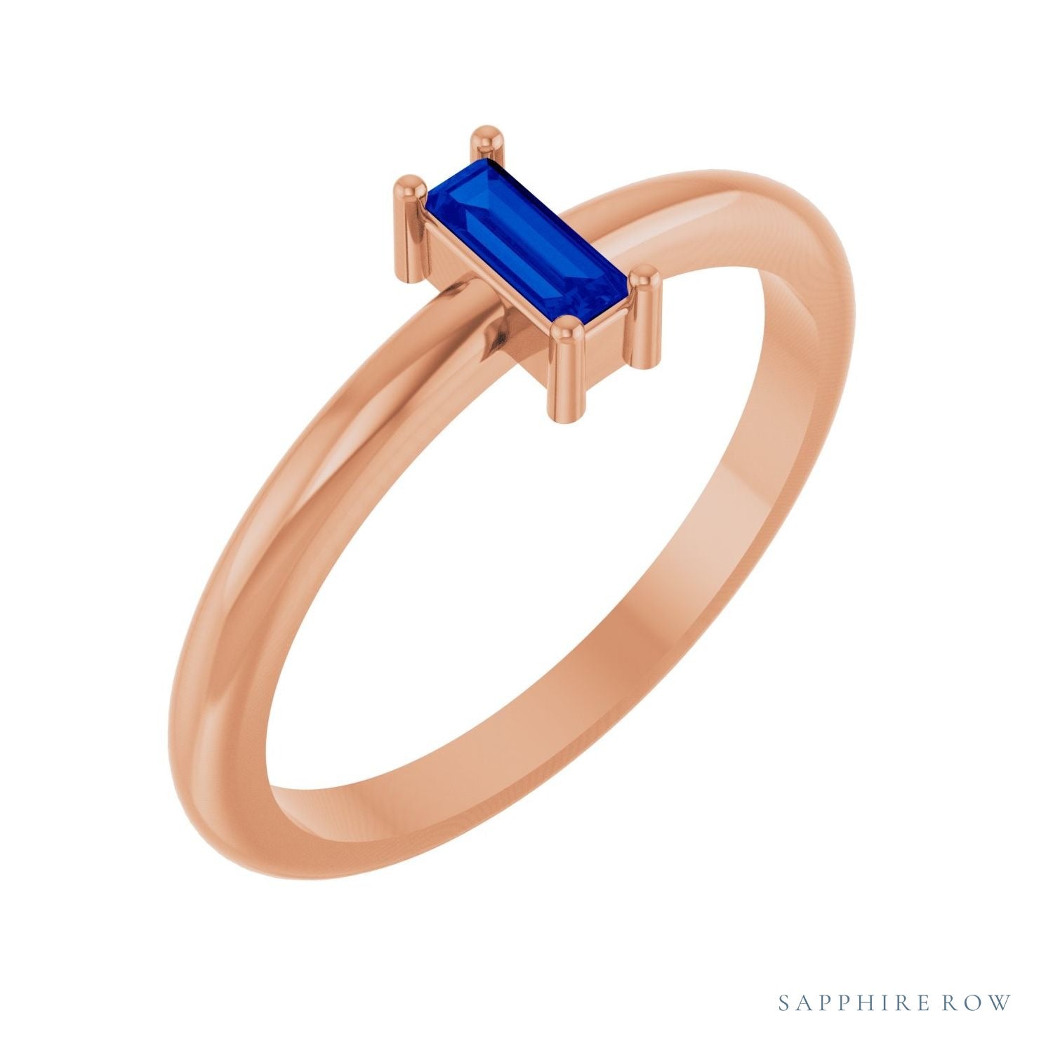 Sapphire Row Lab-Grown Gemstone Baguette Solitaire Ring - Blue Sapphire, 14K Rose Gold