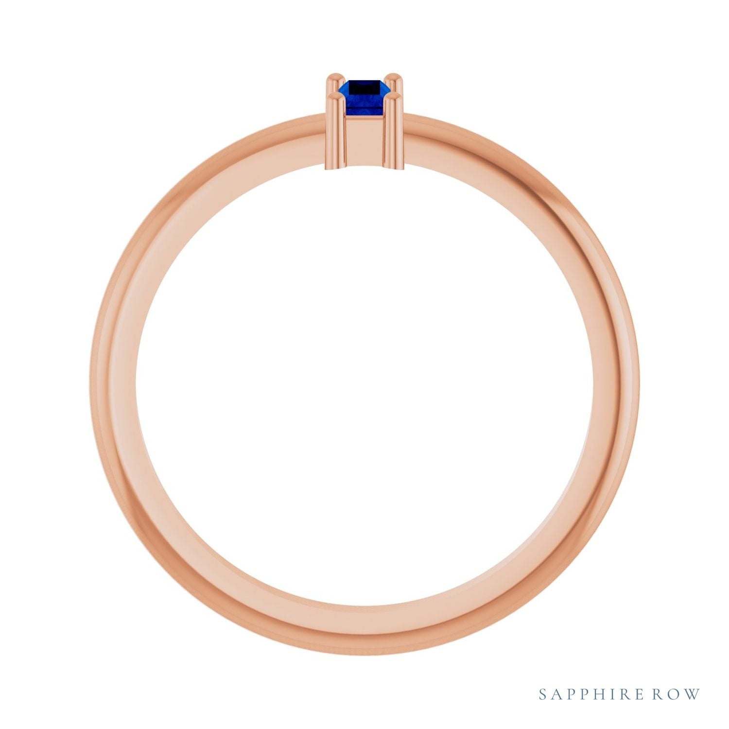 Sapphire Row Lab-Grown Gemstone Baguette Solitaire Ring - Blue Sapphire, 14K Rose Gold (view 2)