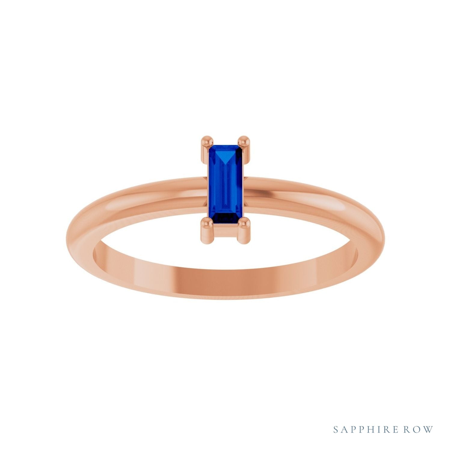 Sapphire Row Lab-Grown Gemstone Baguette Solitaire Ring - Blue Sapphire, 14K Rose Gold (view 3)