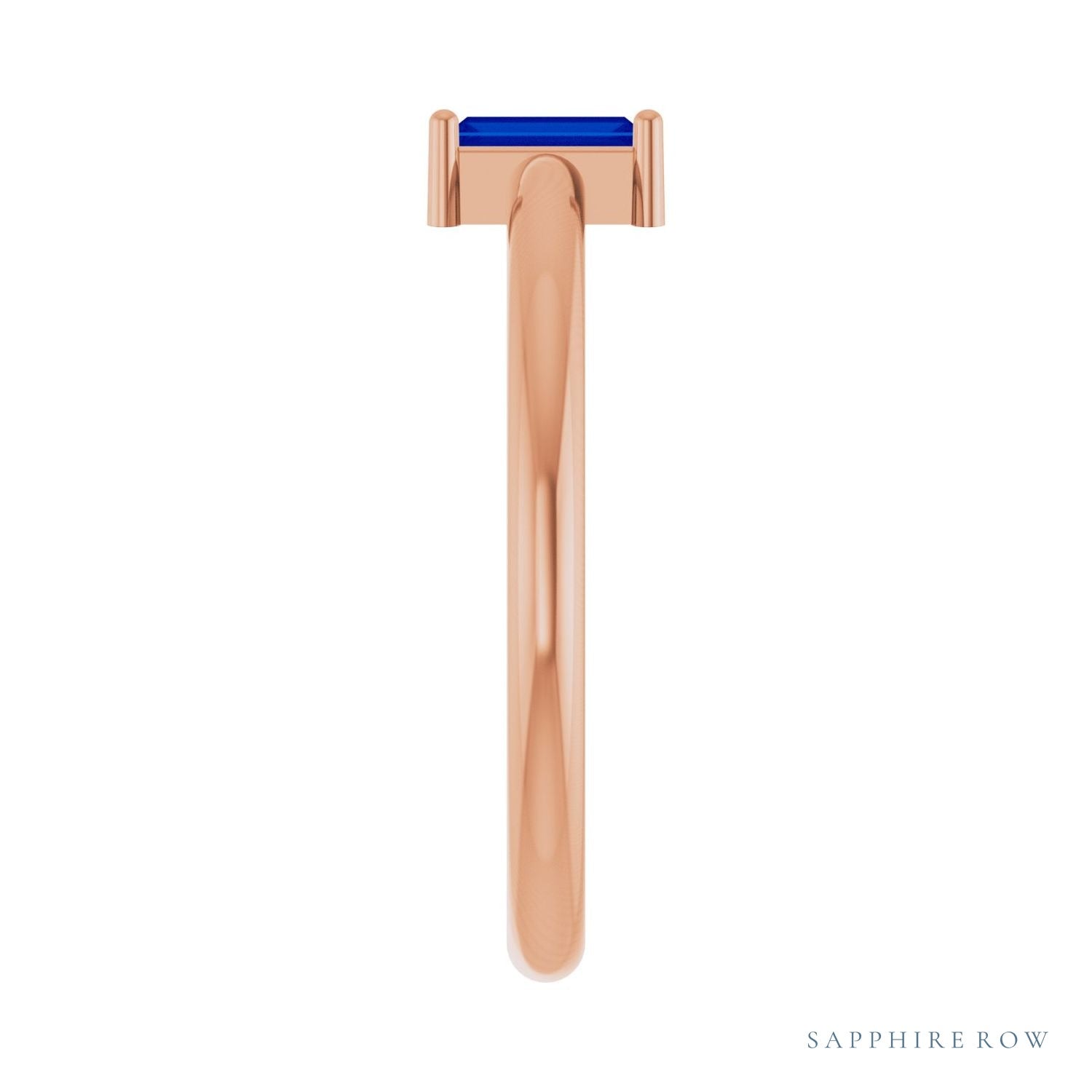 Sapphire Row Lab-Grown Gemstone Baguette Solitaire Ring - Blue Sapphire, 14K Rose Gold (view 4)