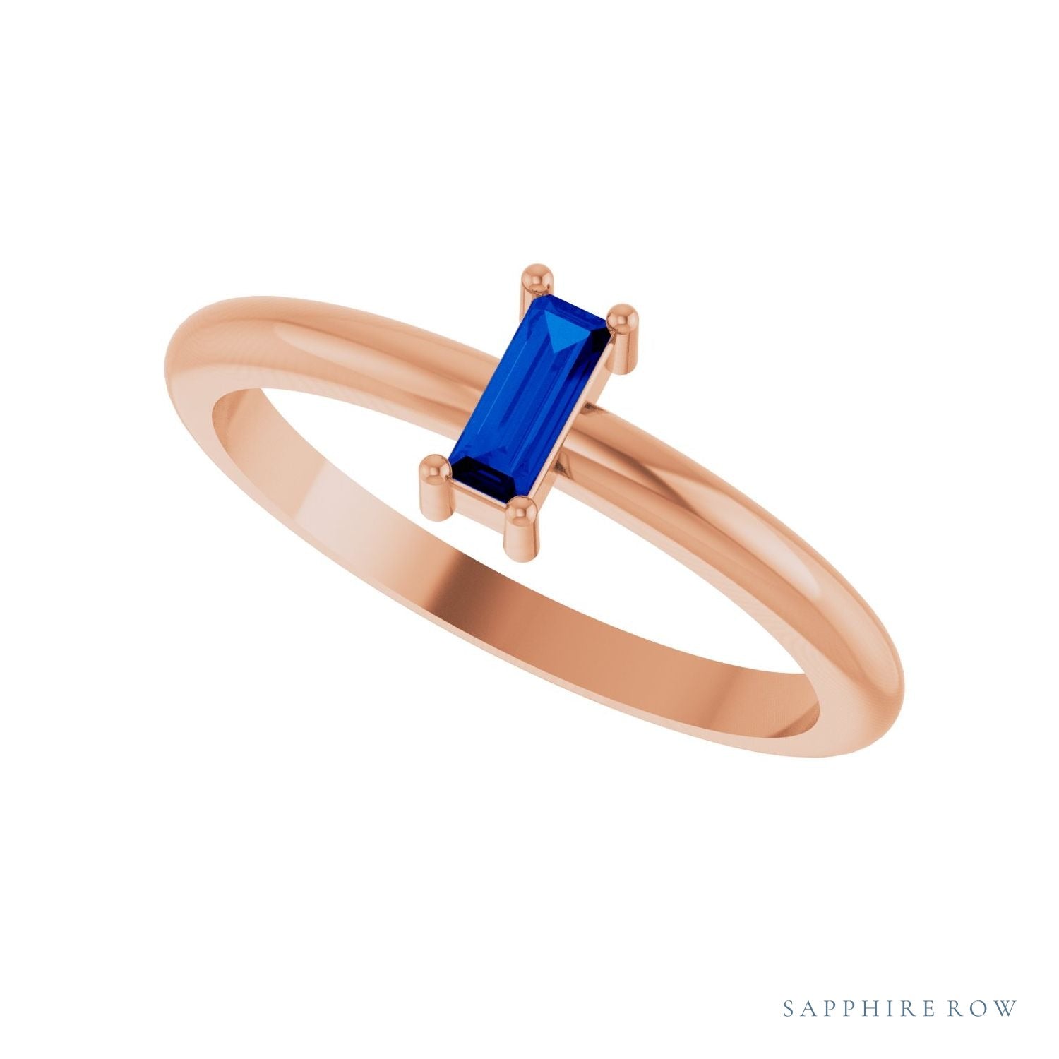 Sapphire Row Lab-Grown Gemstone Baguette Solitaire Ring - Blue Sapphire, 14K Rose Gold (view 5)