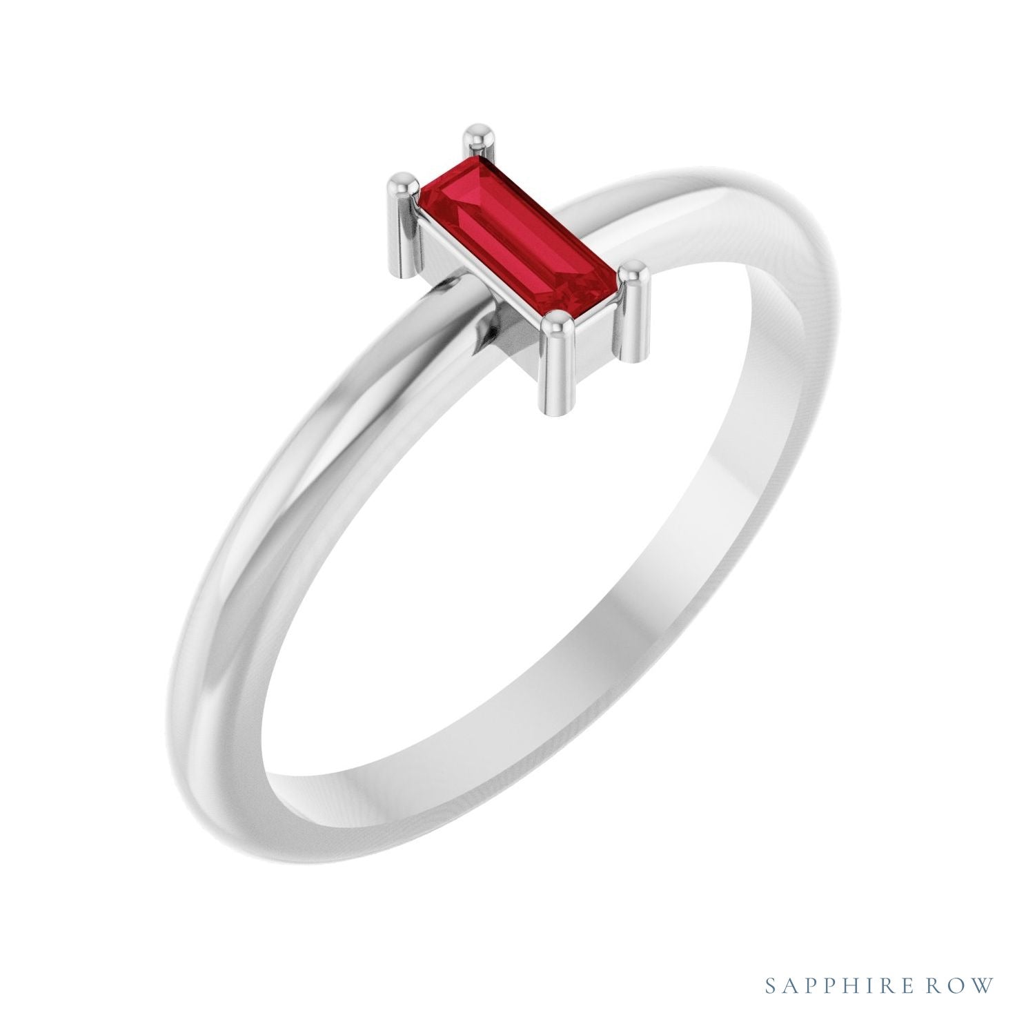 Sapphire Row Lab-Grown Gemstone Baguette Solitaire Ring - Ruby, Platinum