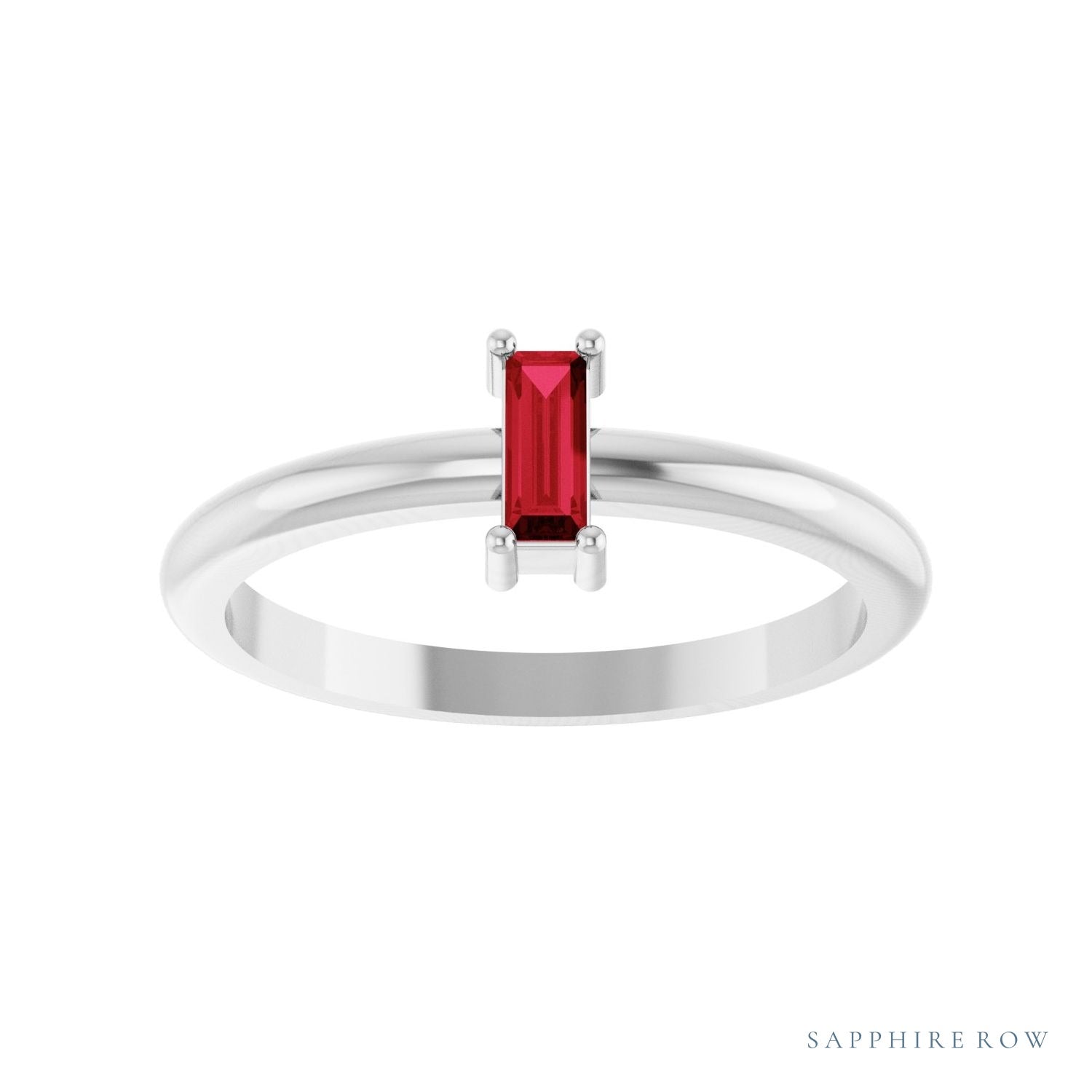Sapphire Row Lab-Grown Gemstone Baguette Solitaire Ring - Ruby, Platinum (view 3)