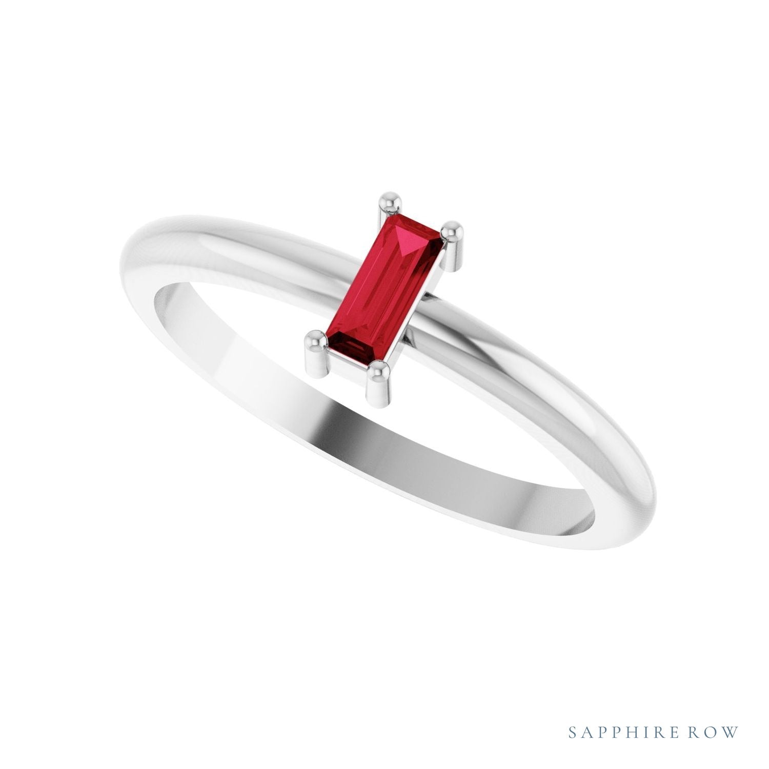 Sapphire Row Lab-Grown Gemstone Baguette Solitaire Ring - Ruby, Platinum (view 5)