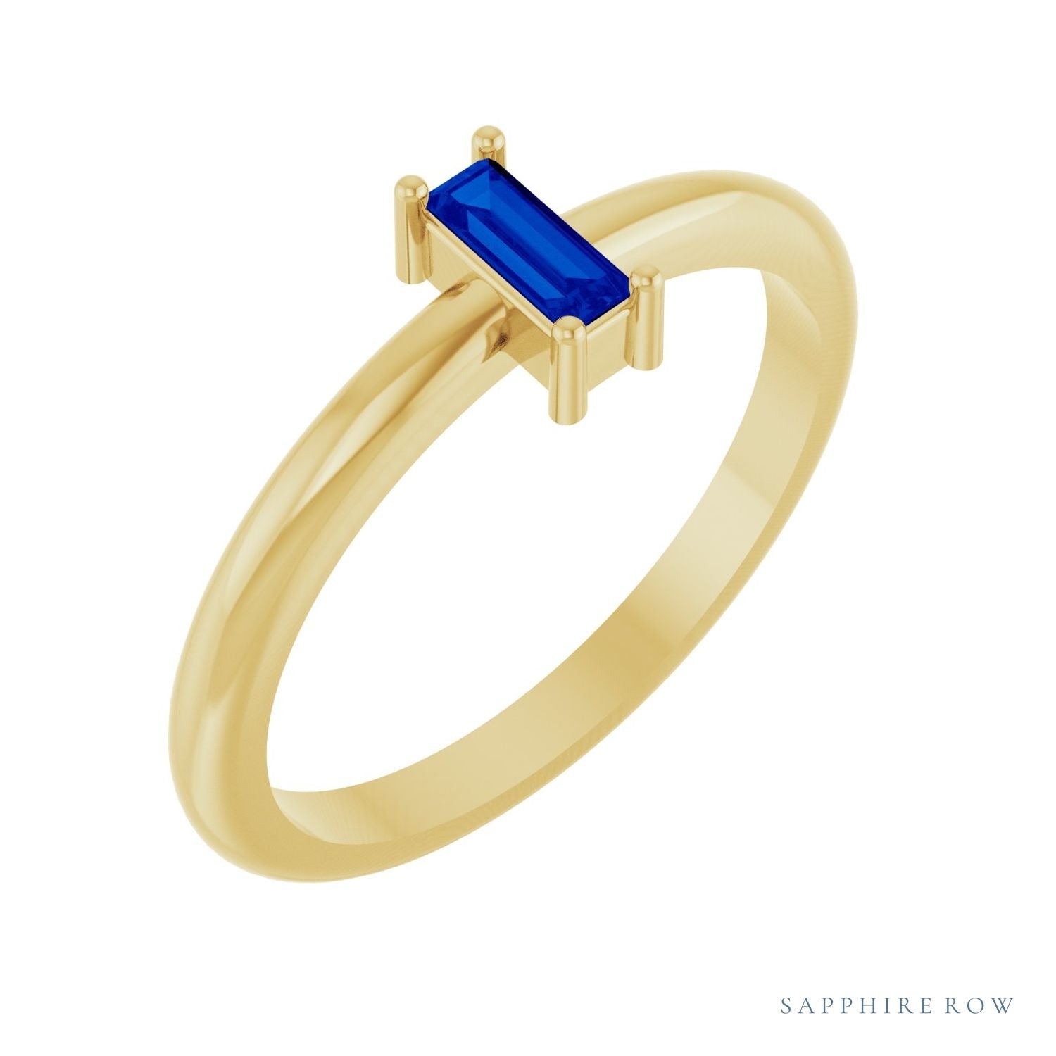 Sapphire Row Lab-Grown Gemstone Baguette Solitaire Ring - Blue Sapphire, 14K Yellow Gold