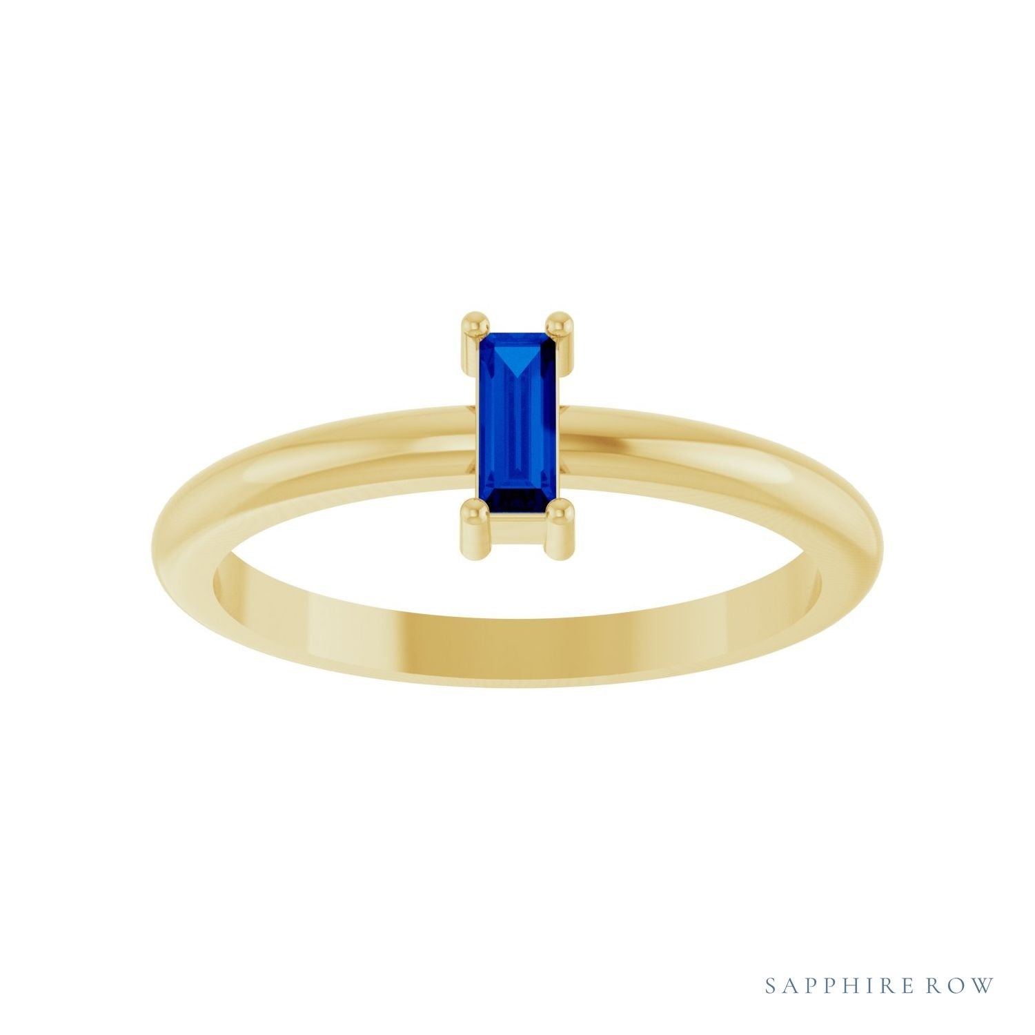 Sapphire Row Lab-Grown Gemstone Baguette Solitaire Ring - Blue Sapphire, 14K Yellow Gold (view 3)