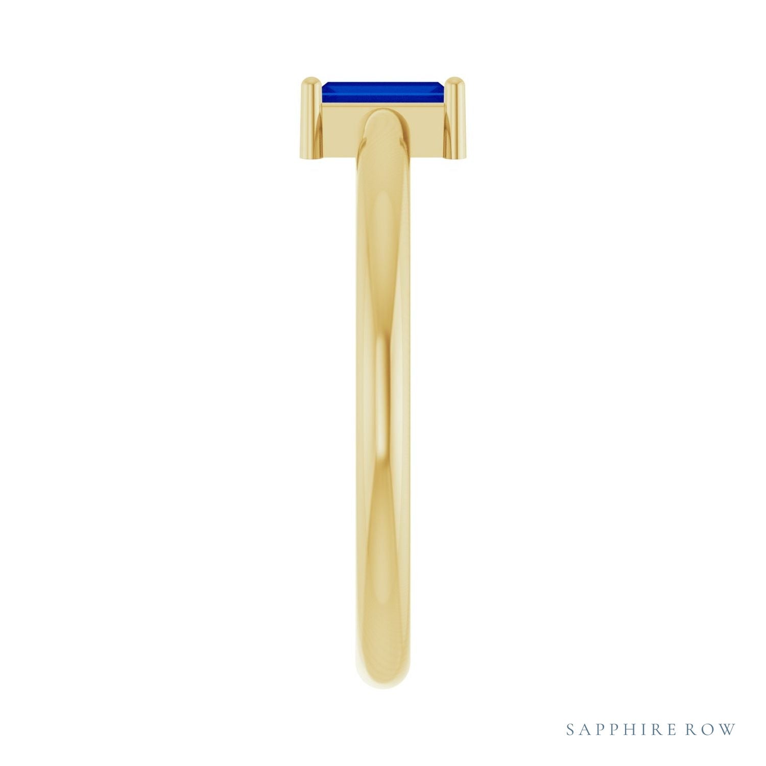 Sapphire Row Lab-Grown Gemstone Baguette Solitaire Ring - Blue Sapphire, 14K Yellow Gold (view 4)