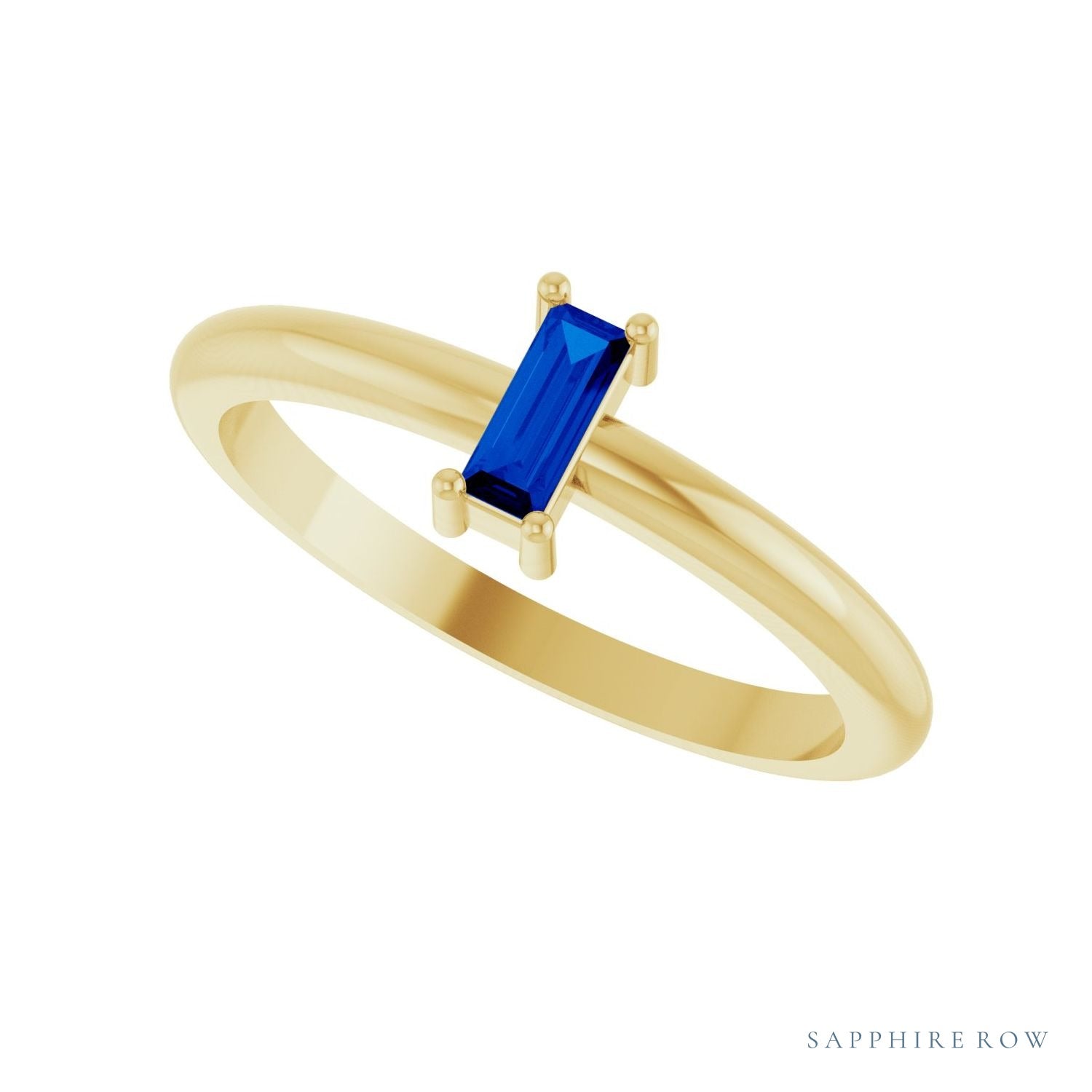 Sapphire Row Lab-Grown Gemstone Baguette Solitaire Ring - Blue Sapphire, 14K Yellow Gold (view 5)