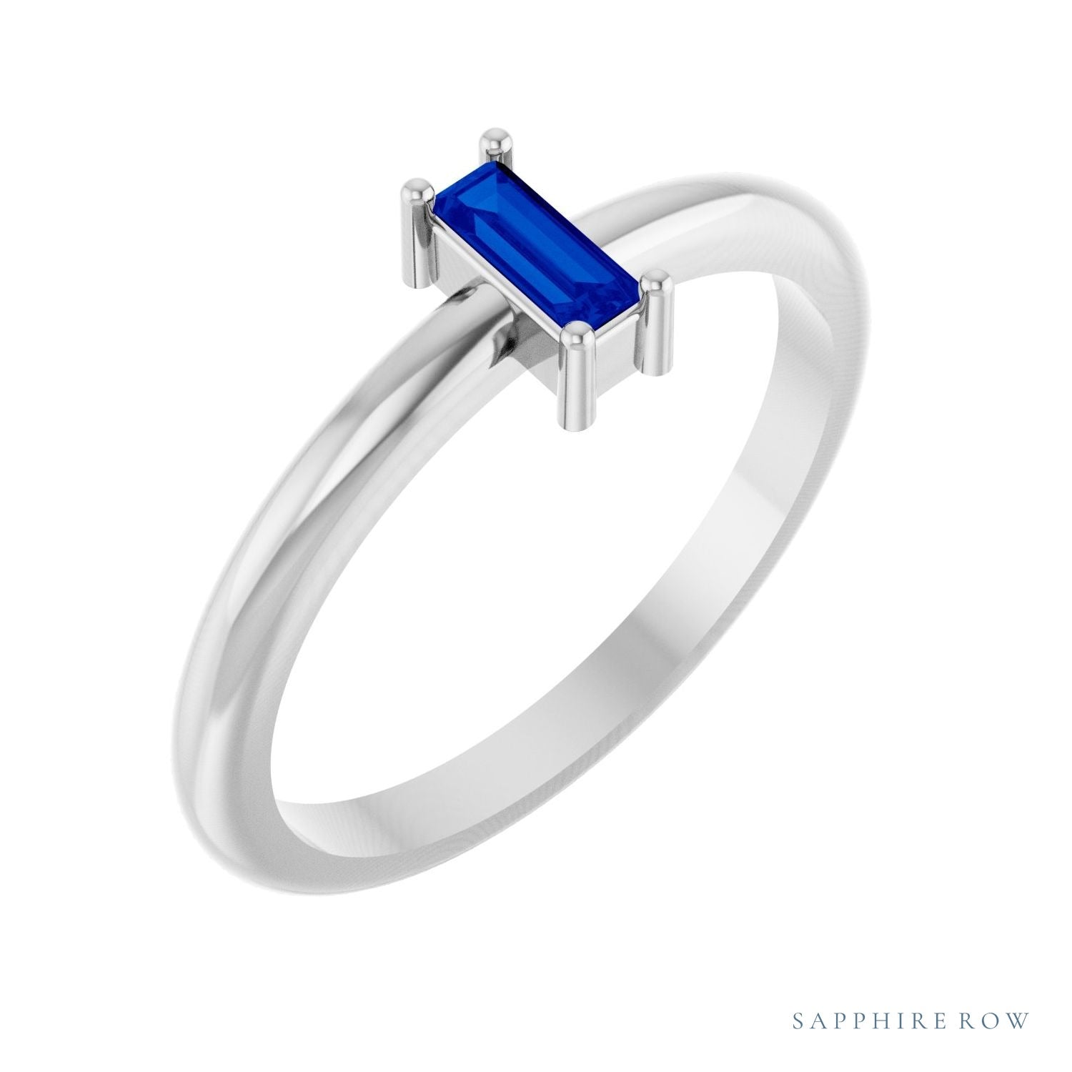 Sapphire Row Lab-Grown Gemstone Baguette Solitaire Ring - Blue Sapphire, Platinum