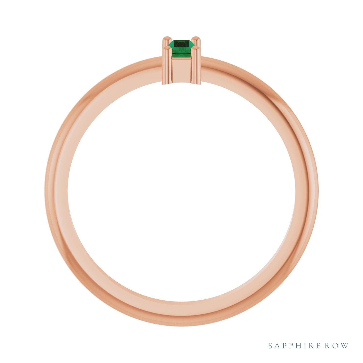 Sapphire Row Lab-Grown Gemstone Baguette Solitaire Ring - Emerald, 14K Rose Gold (view 2)