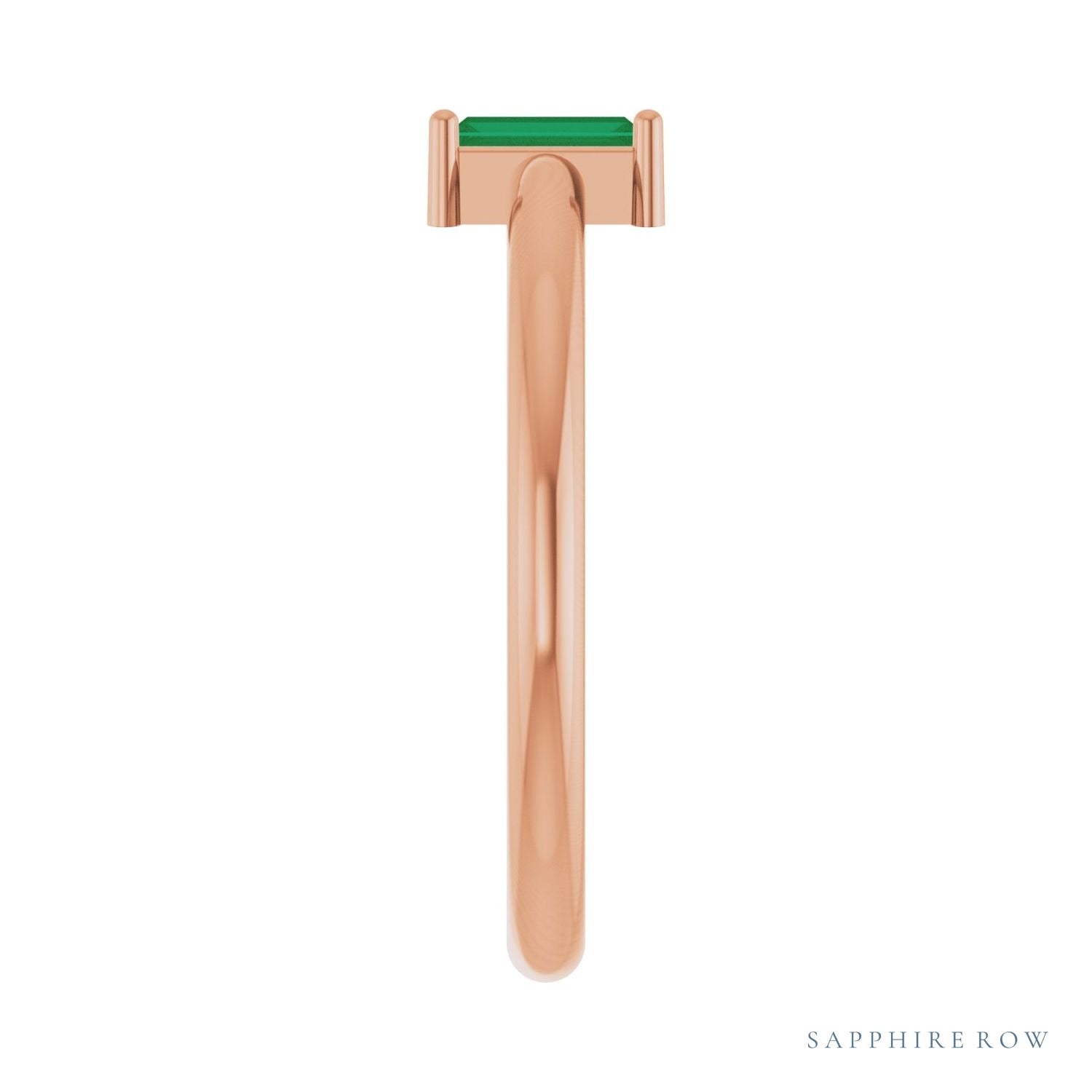 Sapphire Row Lab-Grown Gemstone Baguette Solitaire Ring - Emerald, 14K Rose Gold (view 4)