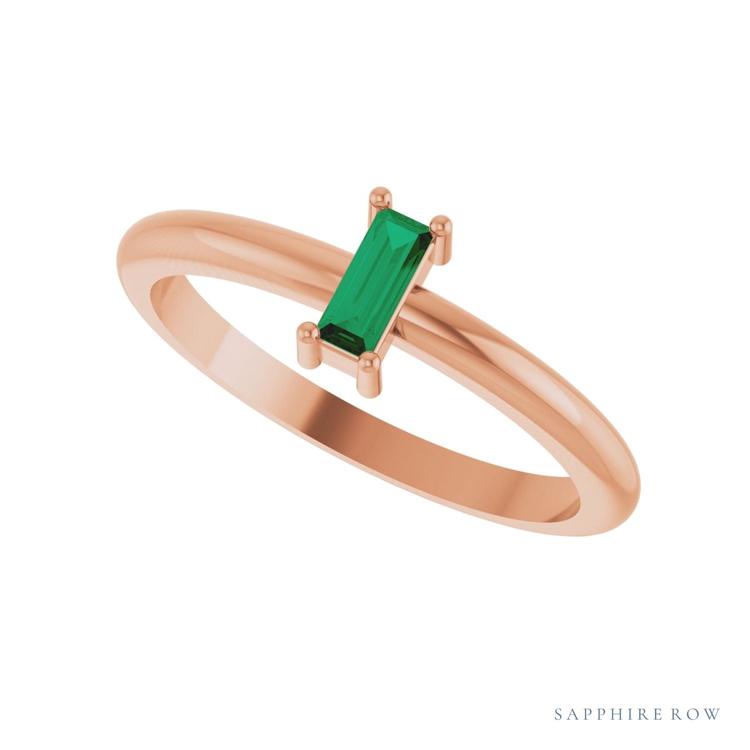 Sapphire Row Lab-Grown Gemstone Baguette Solitaire Ring - Emerald, 14K Rose Gold (view 5)
