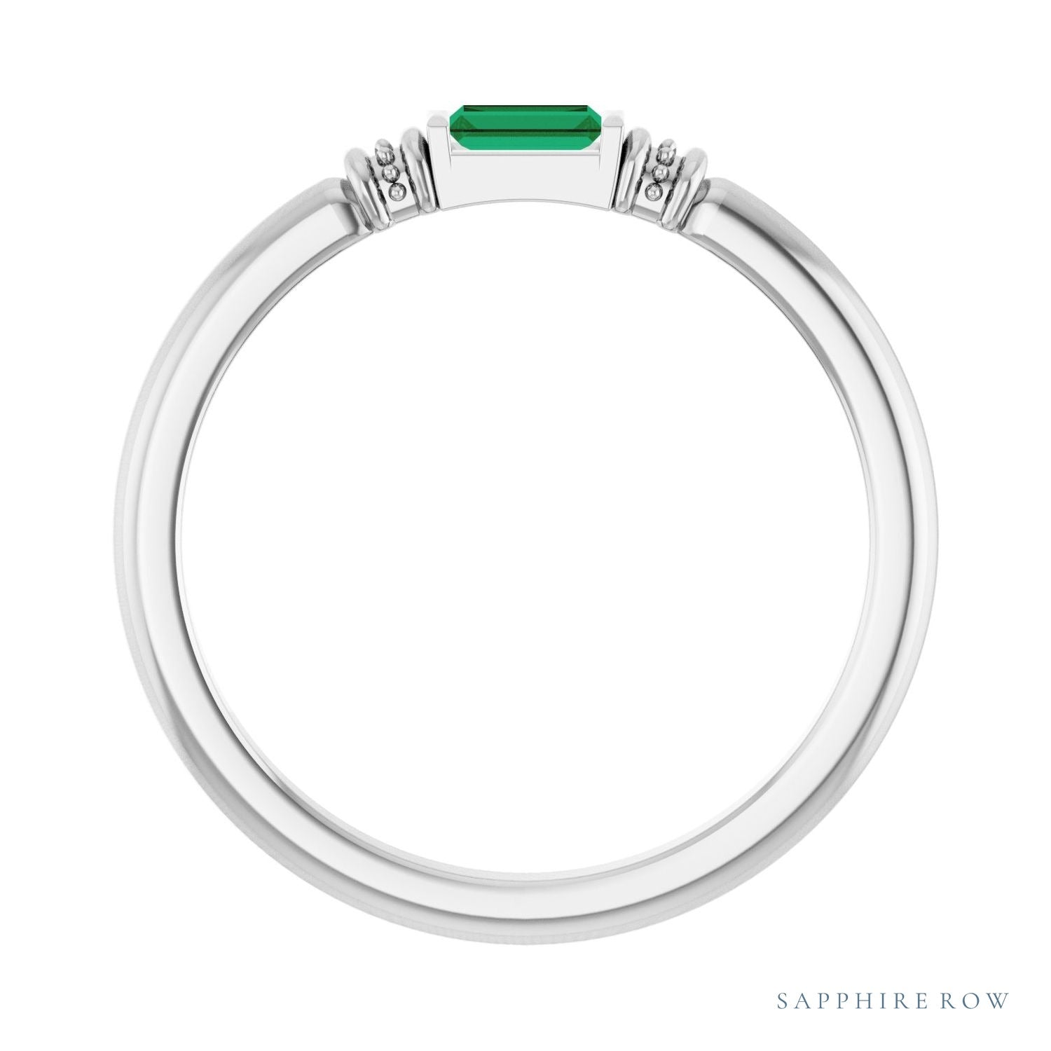 Sapphire Row Lab-Grown Gemstone Baguette Stacking Ring - Emerald, Platinum (view 2)
