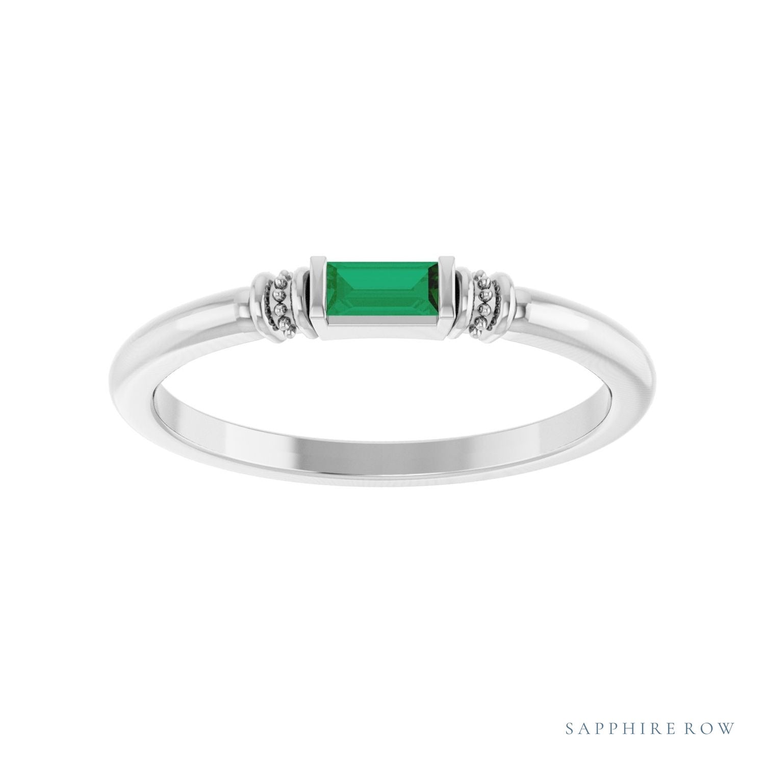 Sapphire Row Lab-Grown Gemstone Baguette Stacking Ring - Emerald, Platinum (view 3)