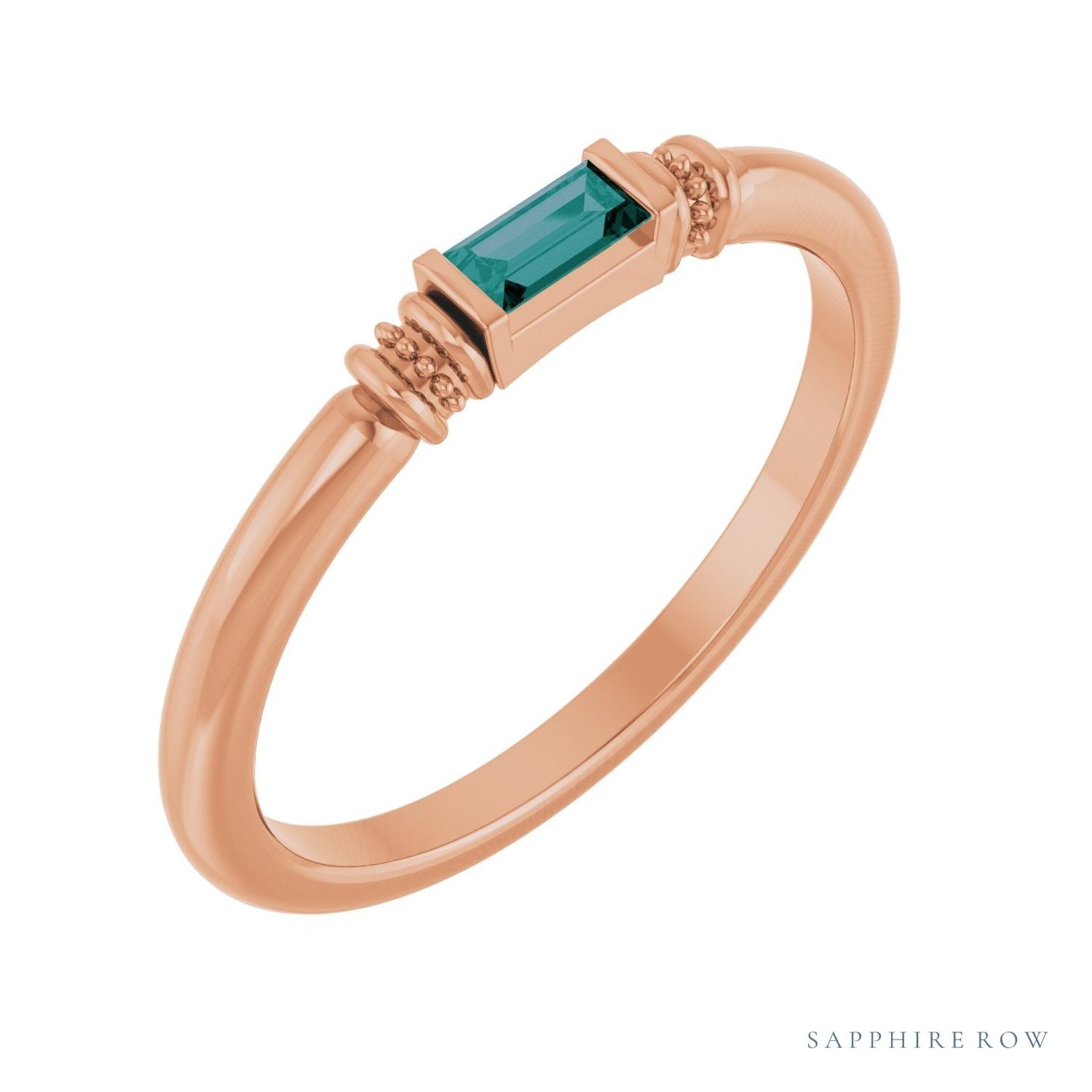 Sapphire Row Lab-Grown Gemstone Baguette Stacking Ring - Alexandrite, 14K Rose Gold