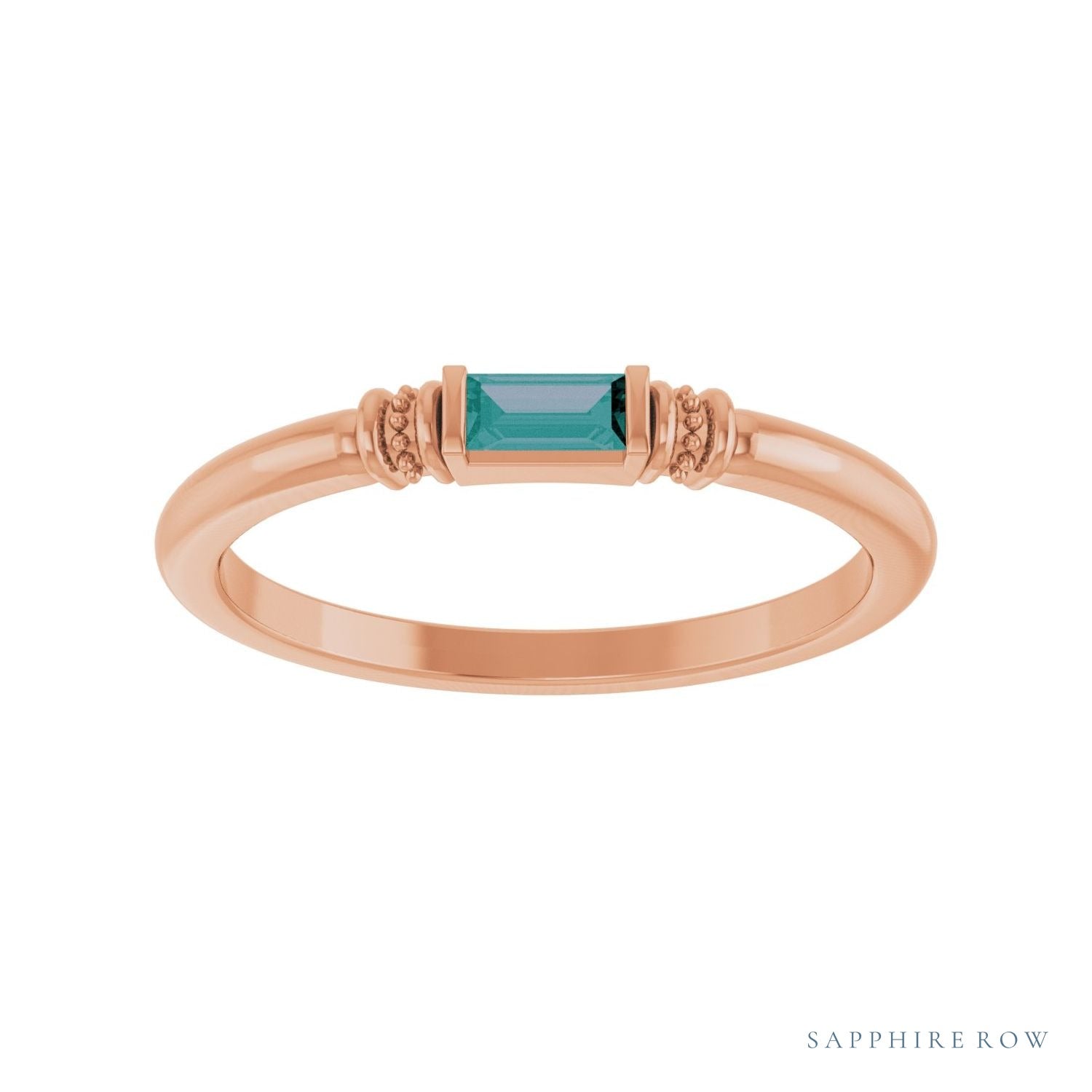 Sapphire Row Lab-Grown Gemstone Baguette Stacking Ring - Alexandrite, 14K Rose Gold (view 3)