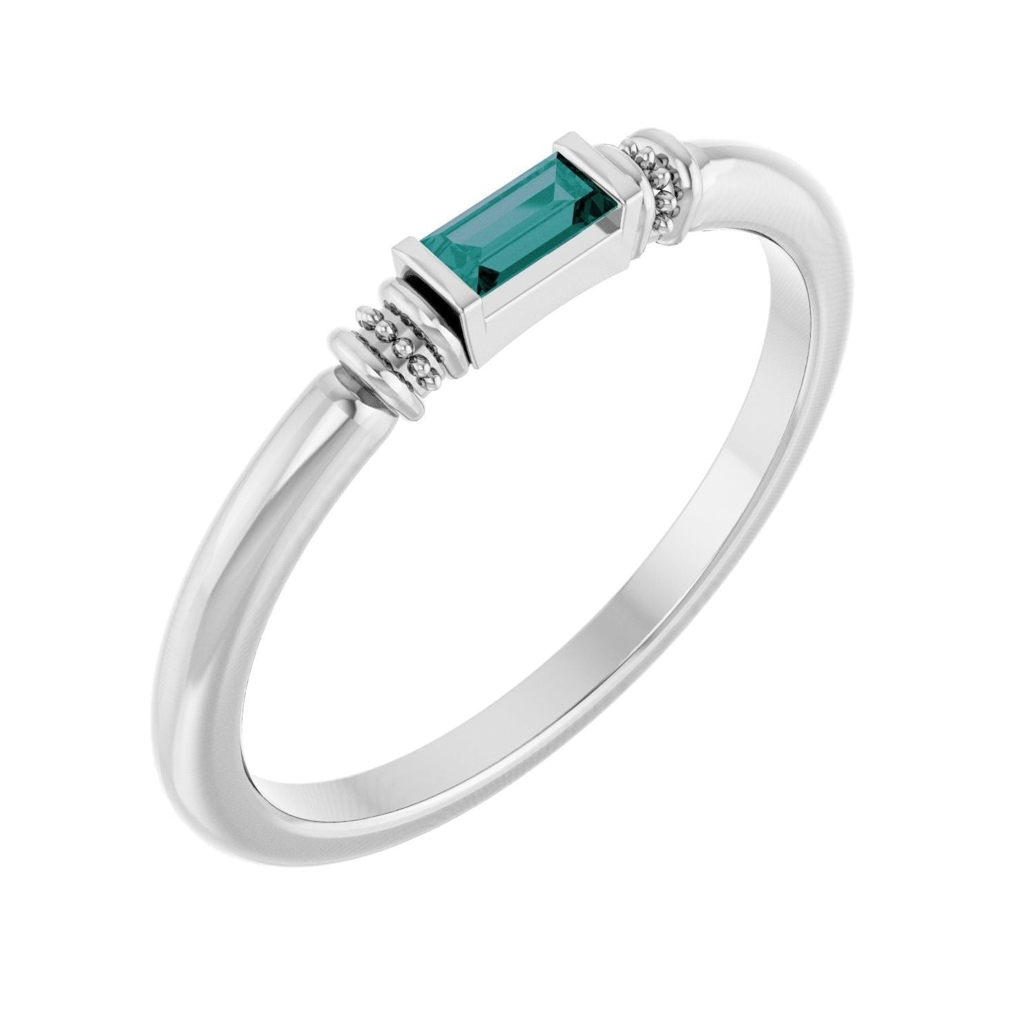 Sapphire Row Lab-Grown Gemstone Baguette Stacking Ring - Alexandrite, 14K White Gold