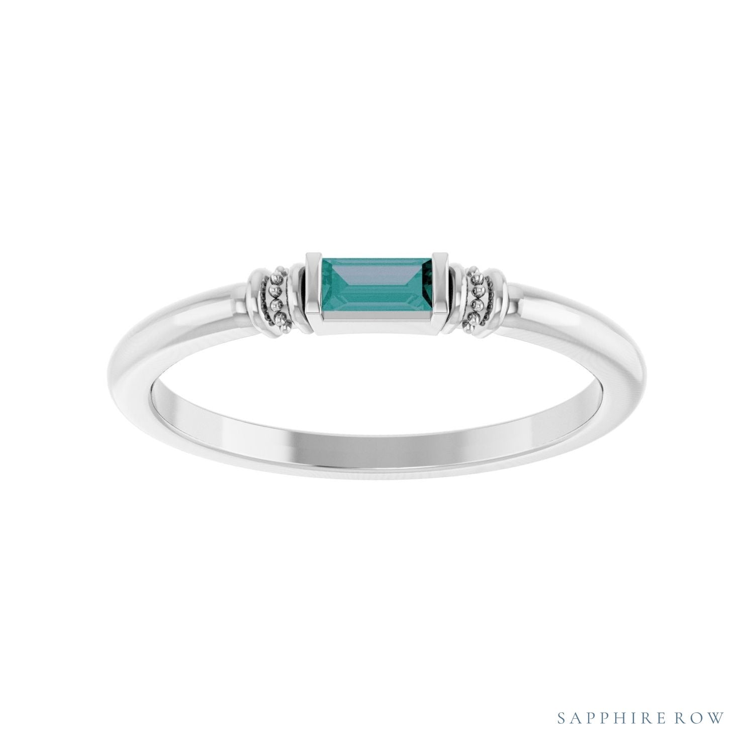 Sapphire Row Lab-Grown Gemstone Baguette Stacking Ring - Alexandrite, 14K White Gold (view 3)